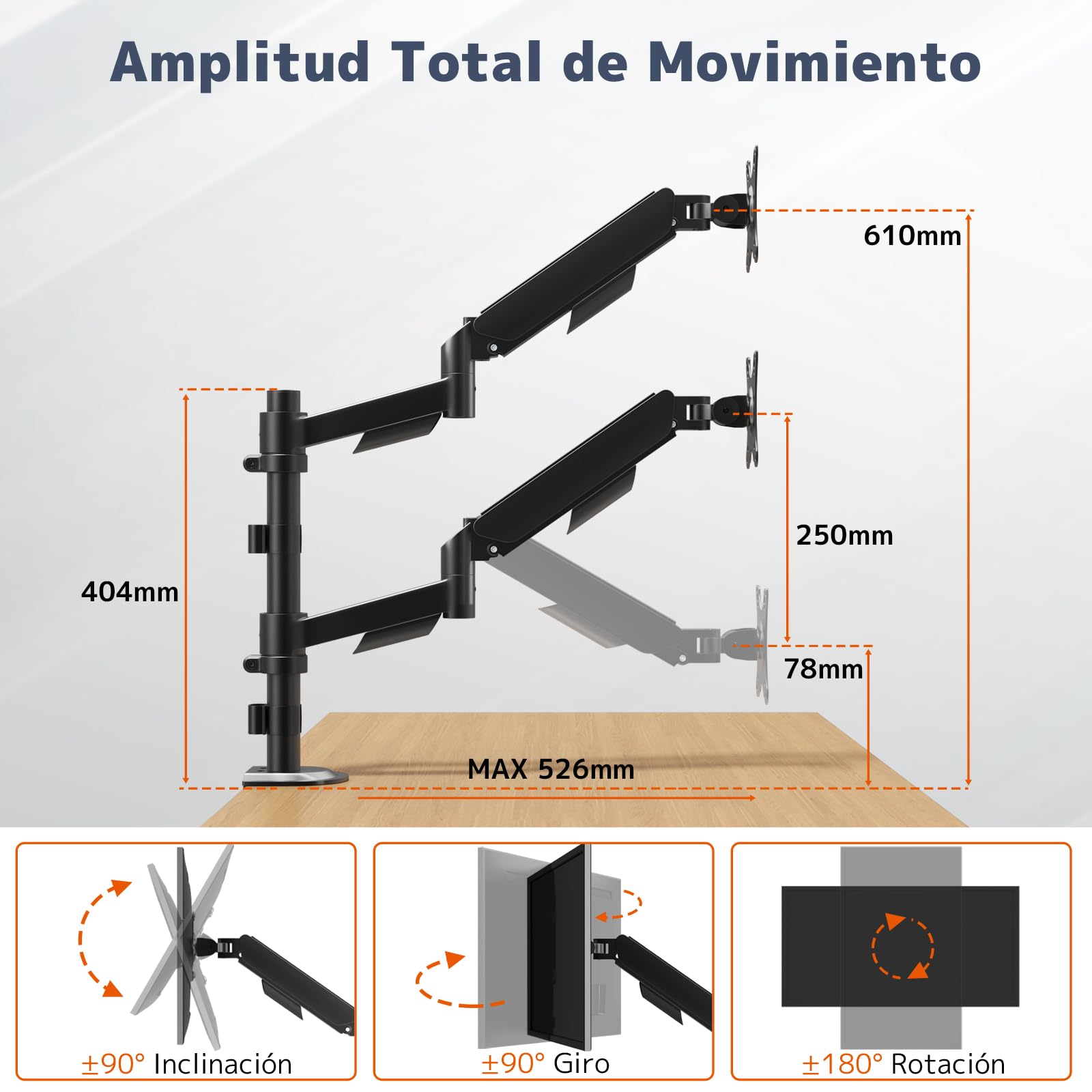 PUTORSEN Soporte para 2 monitores para pantalla de 17-32 pulgadas, soporte de pantalla para 2 monitores, altura regulable con brazo de 9 kg, soporte de pantalla inclinable, VESA 75/100 mm