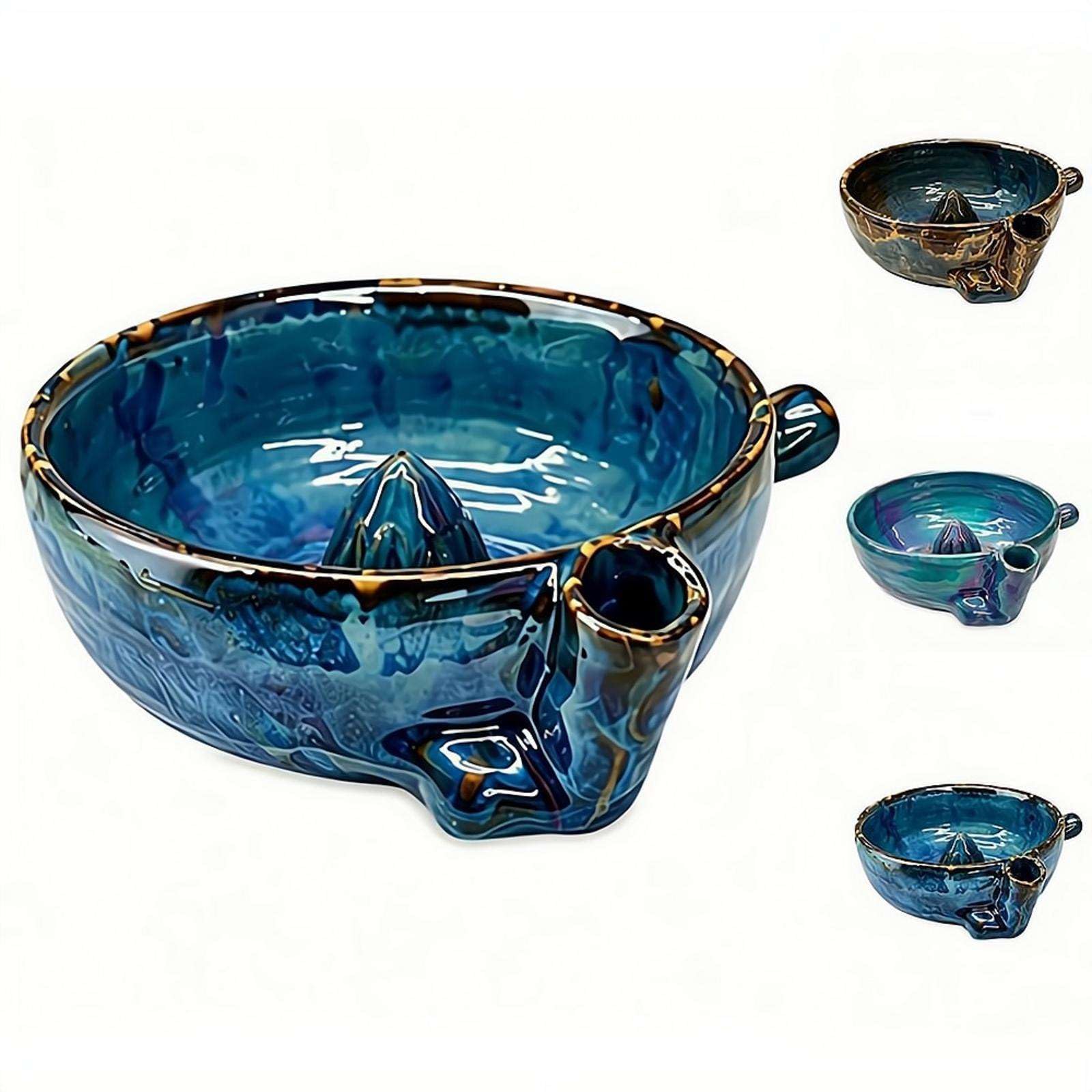 Self Spinning Ceramic Berry Washing Bowl with Built-in Juicer Reamer 360° Swirl Fruit Cleaner Rustic Pottery Colander with Spout and Handle for Berries Lemons Oranges