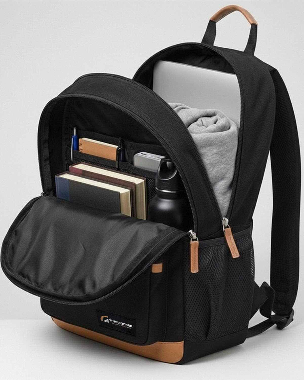 TRAILKICKER Classic Carry-on Travel Backpack, Laptop Backpack with Padded 17 inch Laptop Sleeve, Multi Pocket College Backpack, Casual Daypack Backpacks - Black - Image 5