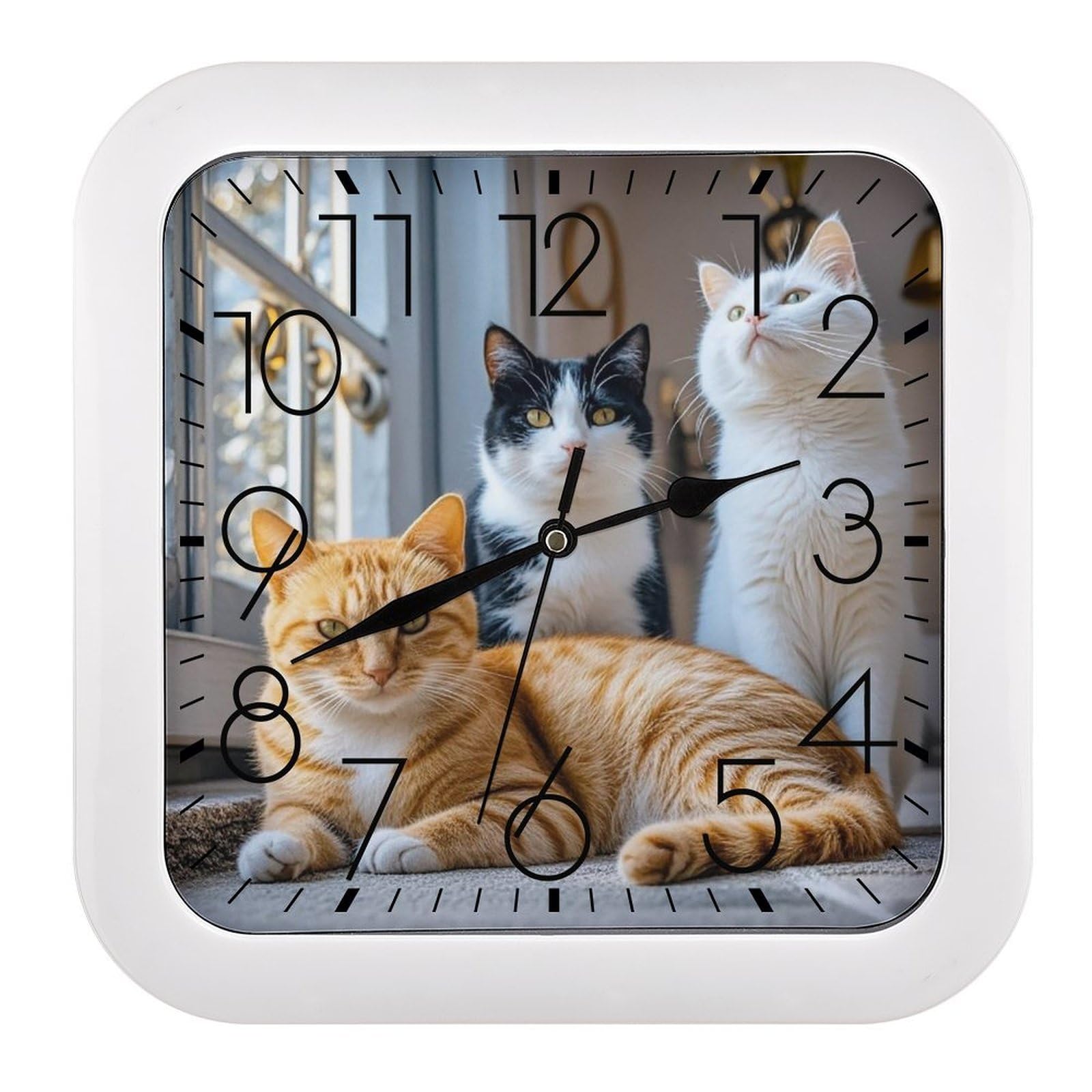 LZQPOEAS Cat-jpg Wall Clock Fashionable Versatile Silent Wall Clock Simple Elegant Non Ticking Analog Clocks Easy to Install Square Modern Clocks for Home Decoration