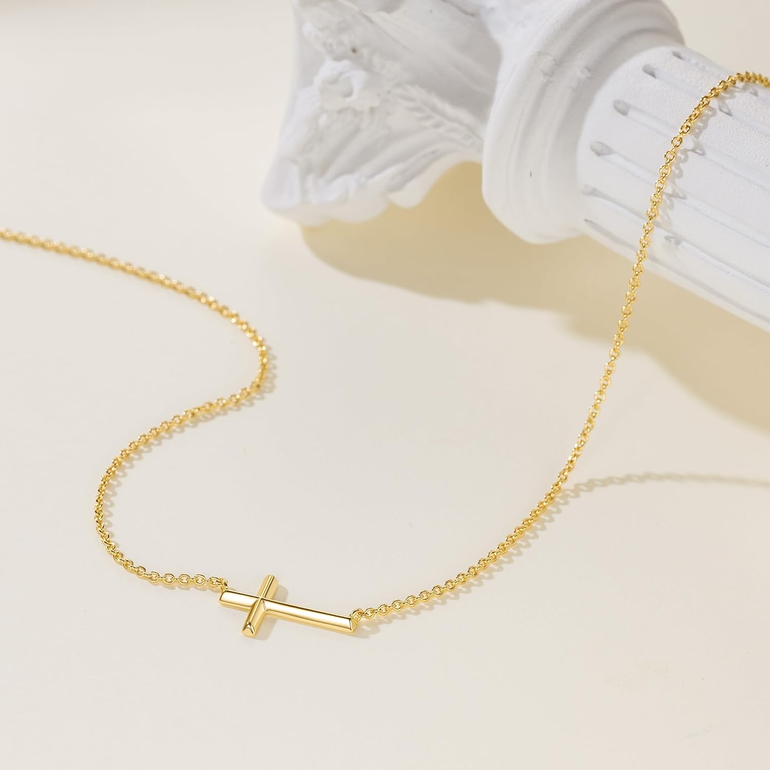 Gold Cross Necklace 14K Gold Cross Necklaces for Women Crosses Chain Necklaces for Women Horizontal Design for Two Wearing Style Crosses Pendant Necklace for Womens - Image 6