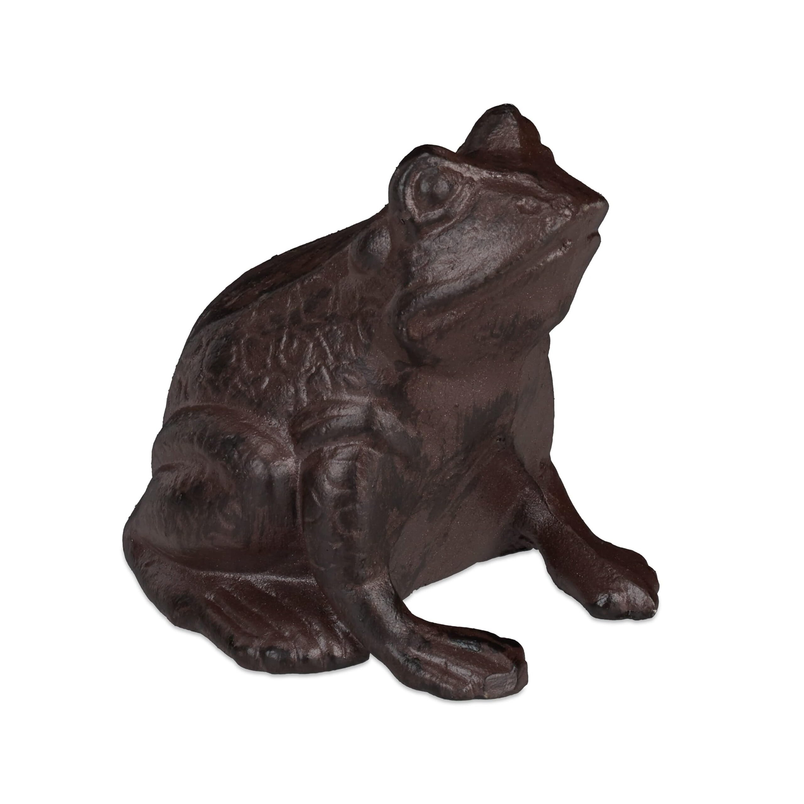 Relaxdays Figurine de Jardin Grenouille, Assise, en Fonte, Apparence Antique, étanche, Figurine de Grenouille, Marron
