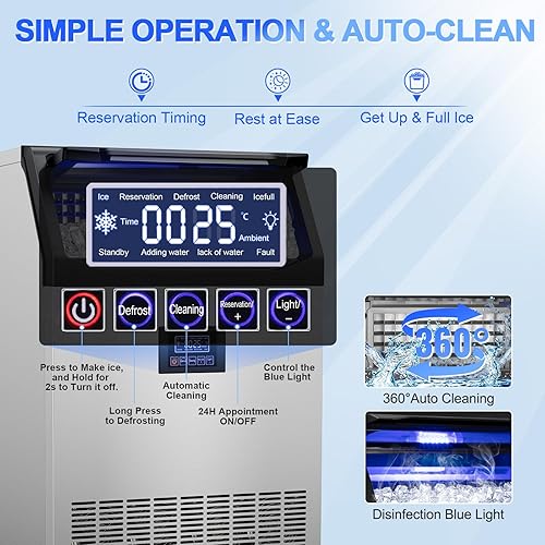 Vista 102 de Nugget Ice Makers - Máquina de hielo de pellets masticables suaves con función de limpieza automática, modo de mezcla de hielo/agua/agua helada, 50