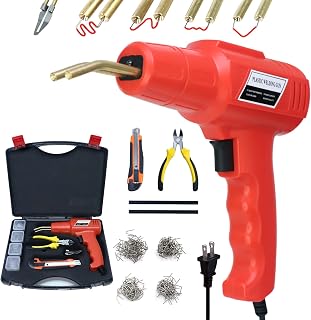 Plastic Welder, 100W Hot Stapler Plastic Repair Kit for Car Bumper, 400PCS Staples, Plastic Welding Gun with Weld Rods and Carry Box for Most Plastic Repairs, Plastic Repair DIY Tools, Red