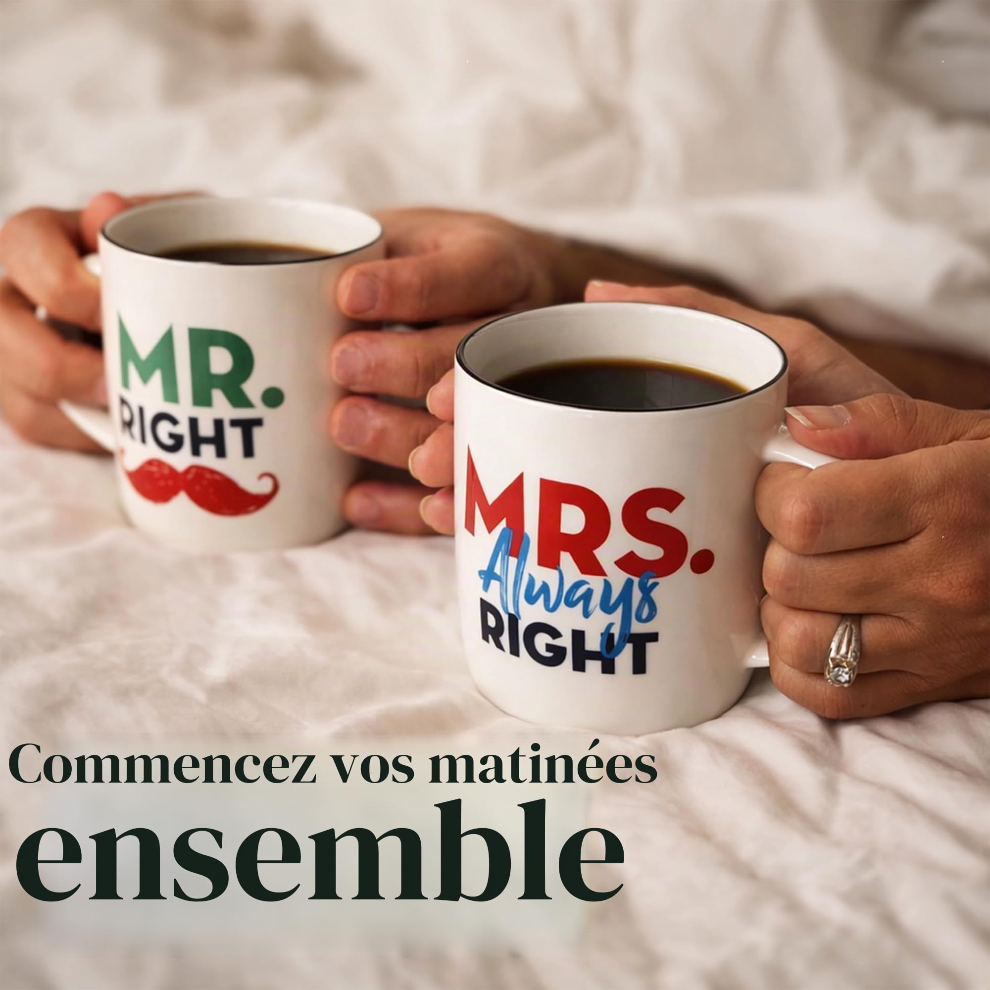 Gifffted Tasse Duo Mr Right Et Mrs Always Right, Mug Original Idée Cadeau Anniversaire Mariage, Pour Couple, Femme, Homme, Amis, Amoureux, Elle, Lui, Noel, Cafe, Tasse Humour