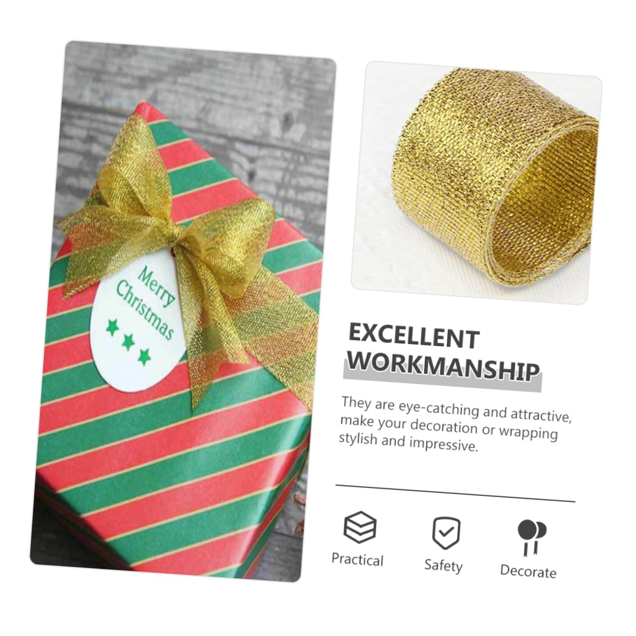 Cinta Para Regalos Dorada Brillante - 10 Metros Largo, 5 Cm Ancho | Decoración Navideña Y Lazos