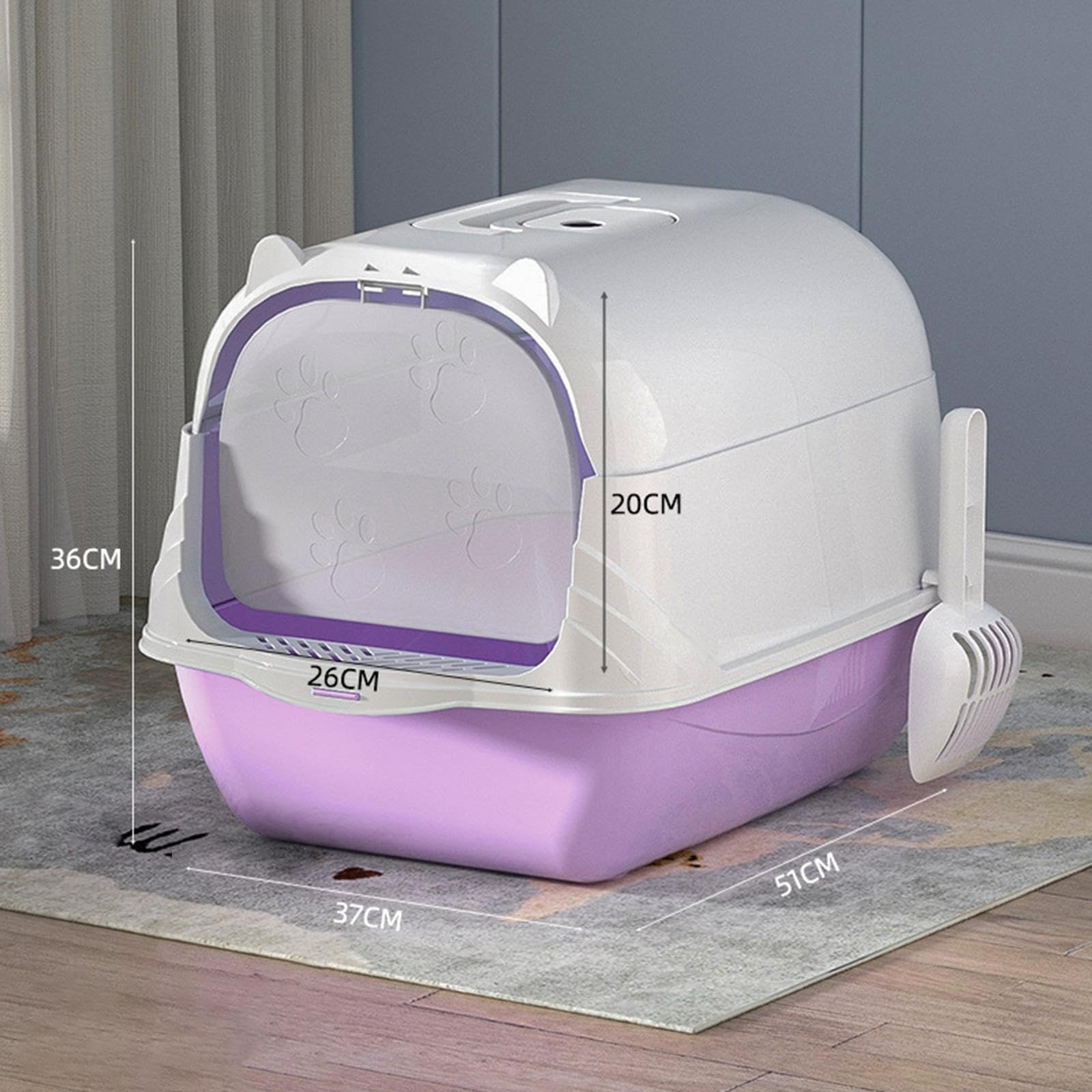Katzenklo Geschlossene Katzentoilette Katzenstreu Box Haubentoilette Streuschale mit Deckel Aus PP Großzügiger Innenraum Doppelter Eingang Rücklaufsch, Violett