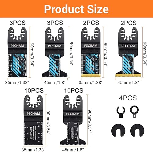 Miniatura 28 de PECHAM 24 hojas de sierra oscilantes universales de metal de madera de liberación rápida para Porter Cable Black & Decker Rockwell Ridgid Ryobi