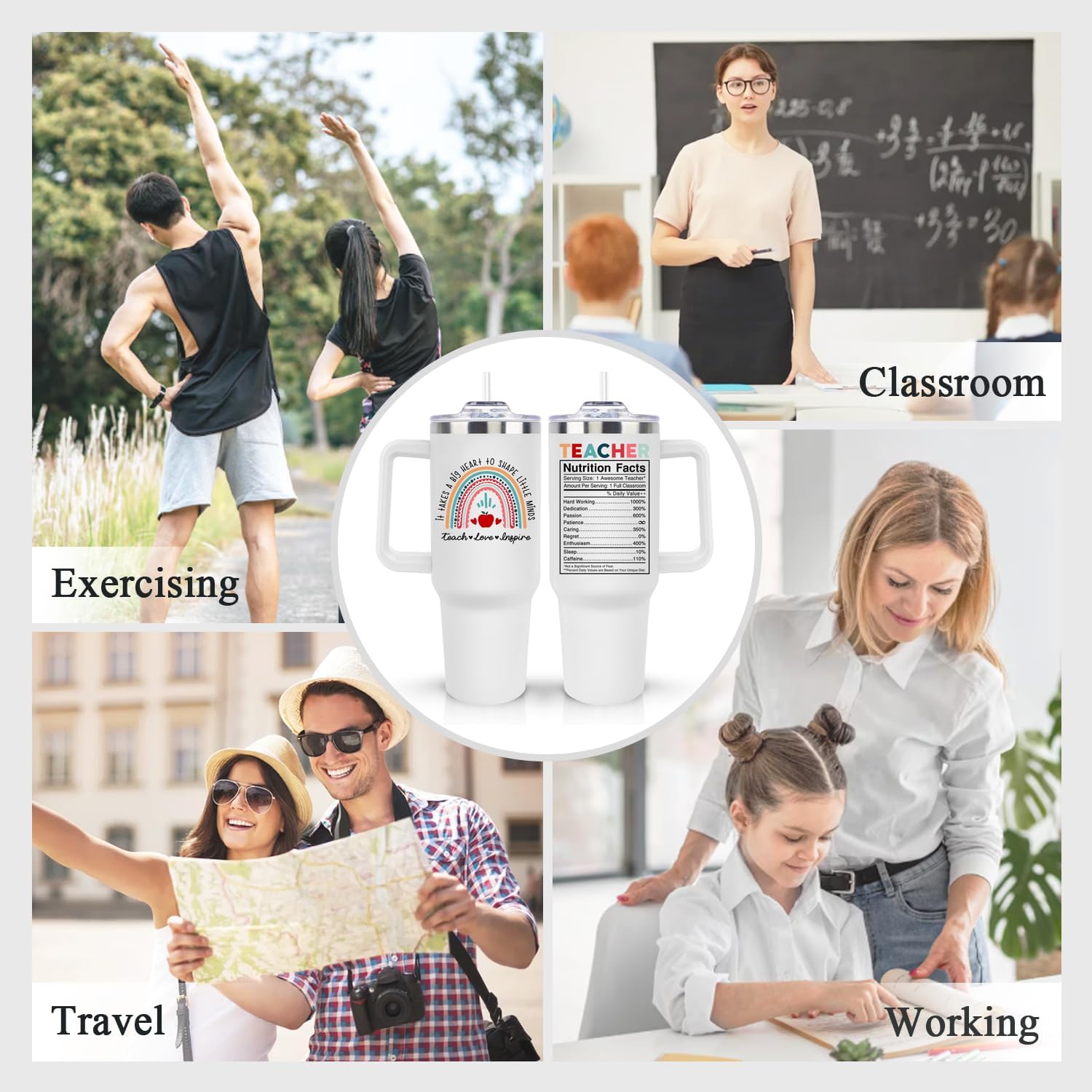 Gifts for Teachers, Teacher Appreciation Gifts for Women Men, It Takes a Big Heart 40oz Tumbler with Handle, Best Thank You Gift for Teacher's Day, Back To School, Birthday, Retirement, Christmas - Image 6