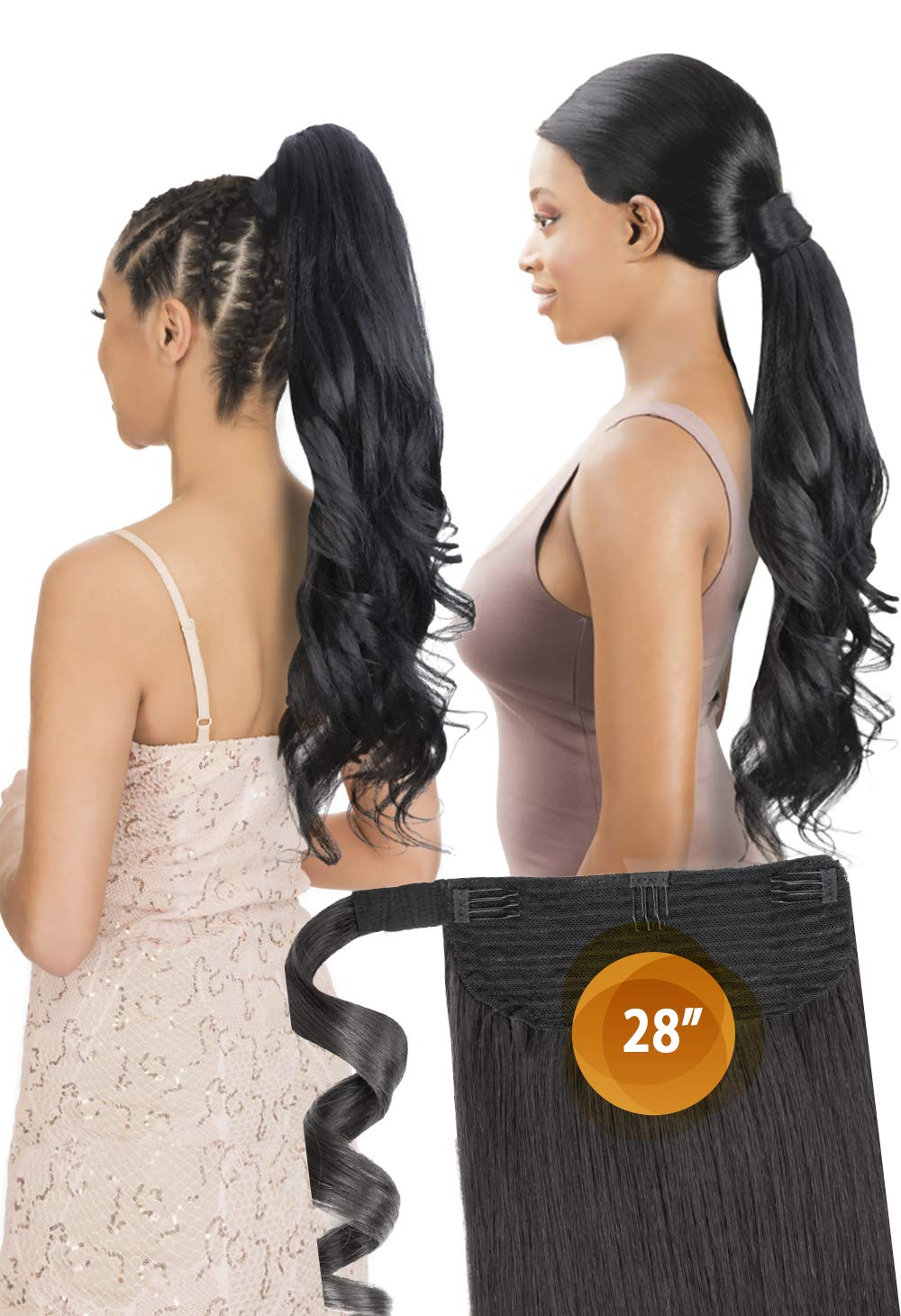 Synthetic High Heat Resistant Fibers Wrap and Tail Natural Perm Yaki Wavy 28 Inch Easy Styling Ponytail - PWPY28 (FS4/30)