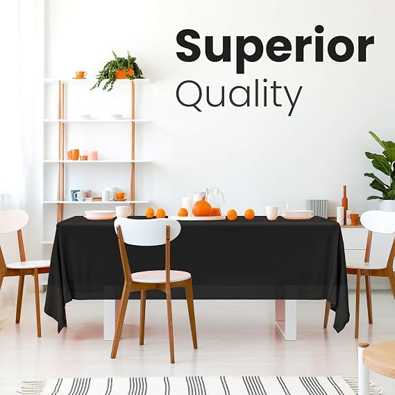 5 Pack Premium Black Plastic Tablecloth - 108 x 54 in. Disposable Rectangle Plastic Cloth - Decorative Rectangle Table Cover Smooth Tablecloth - Disposable Table Cloths For Parties, Weddings And More.