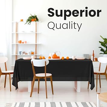5 Pack Premium Black Plastic Tablecloth - 108 x 54 in. Disposable Rectangle Plastic Cloth - Decorative Rectangle Table Cover Smooth Tablecloth - Disposable Table Cloths For Parties, Weddings And More.