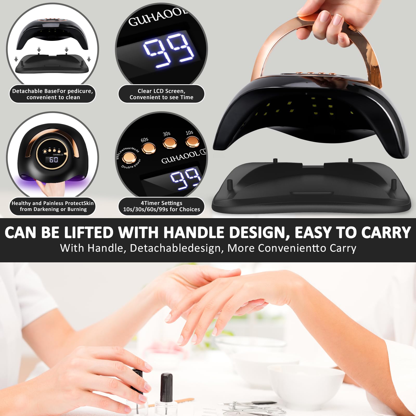 Lampada Unghie UV LED, 180W Fornetto Unghie Può Curare Rapidamente, con 4 Timer 10s/30s/60s/99s,Sensore Di Avvio Automatico, LCD Display Lampada per unghie per Gel Nail Polish Light, Nero