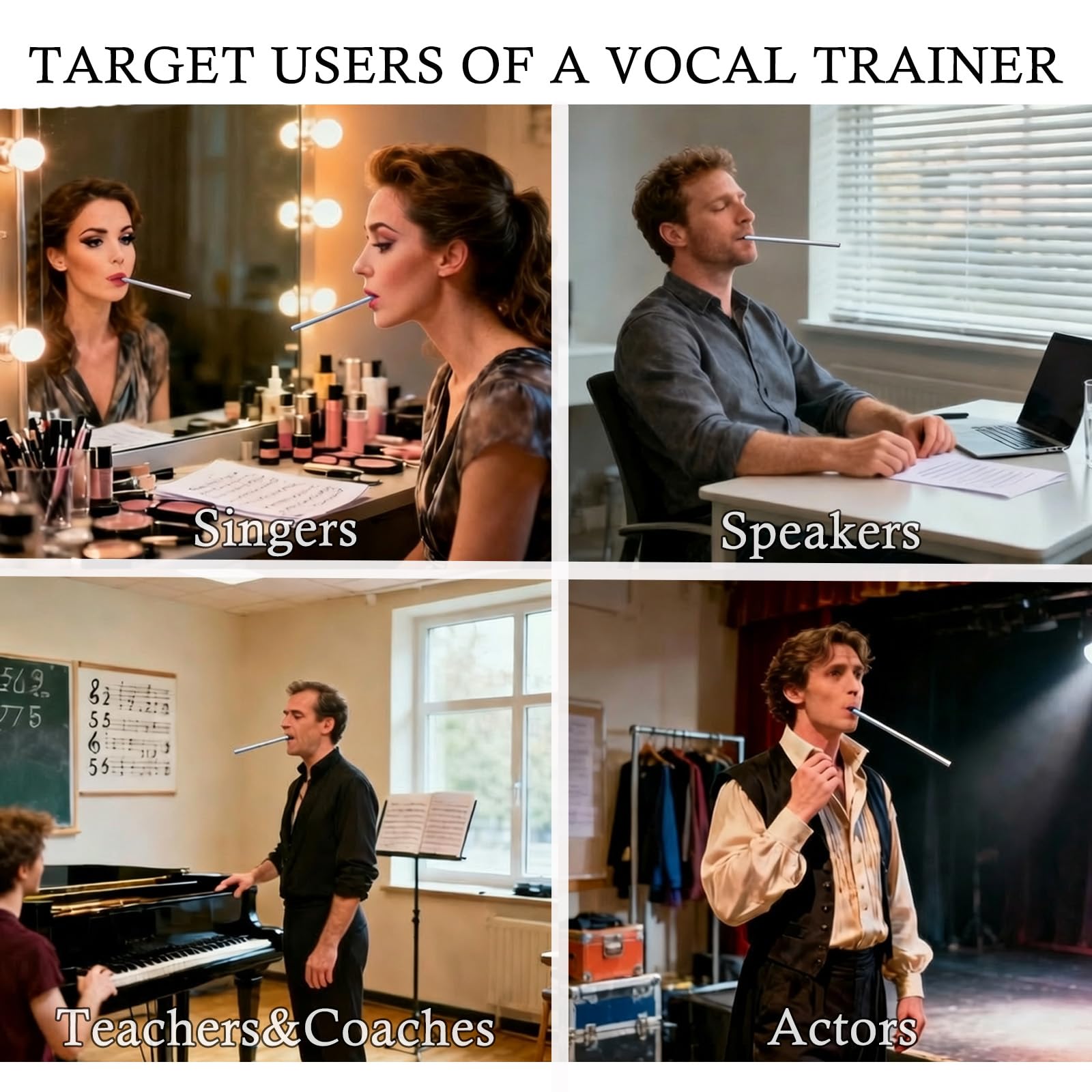 Singing Straw Vocal Trainer Kit - 4 Metall Strohhalme SOVT Tool mit Reinigungsbürste & Bambus Travel Tube Gesangstrainer für Gesang Stimmtraining Therapie Hilfe Tragbar für Sänger Lautsprecher Trainer