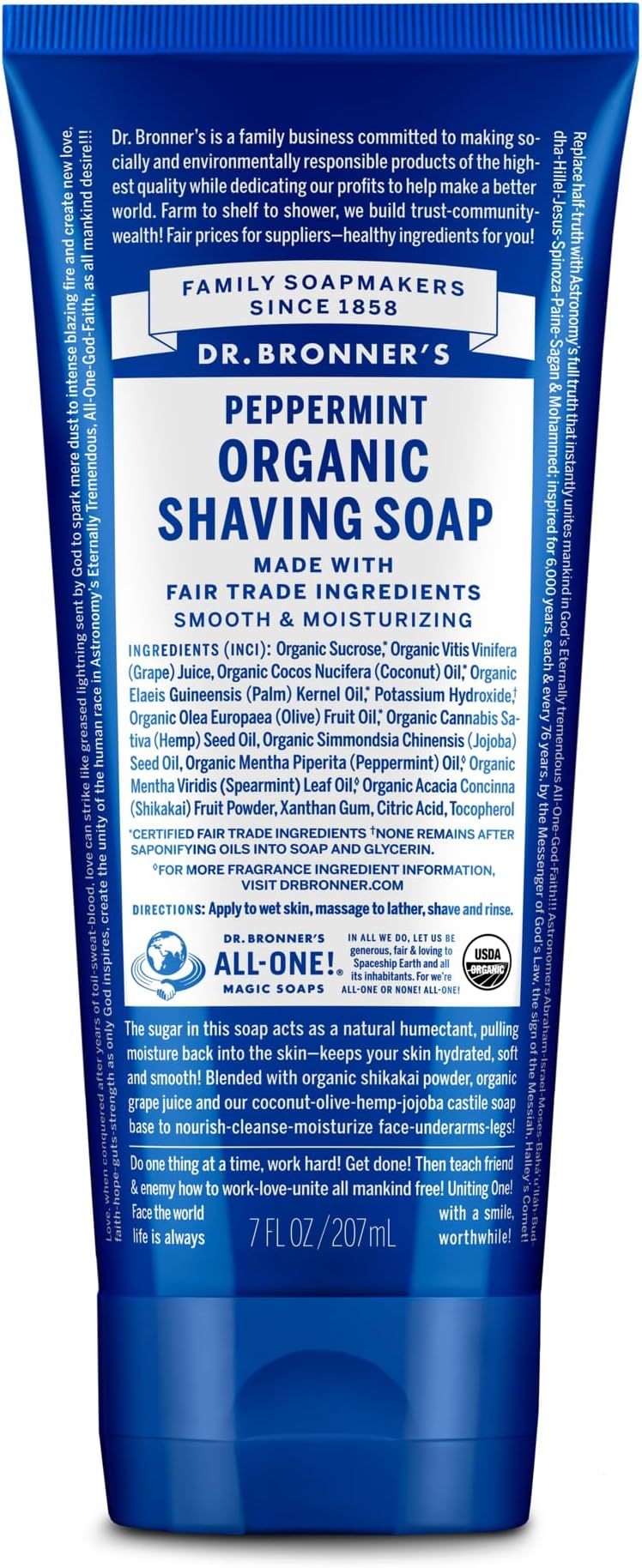 Organic Shaving Soap (Peppermint, 7 Ounce) - Certified Organic, Sugar and Shikakai Powder, Soothes and Moisturizes for Close Comfortable Shave, Use on Face, Underarms and Legs