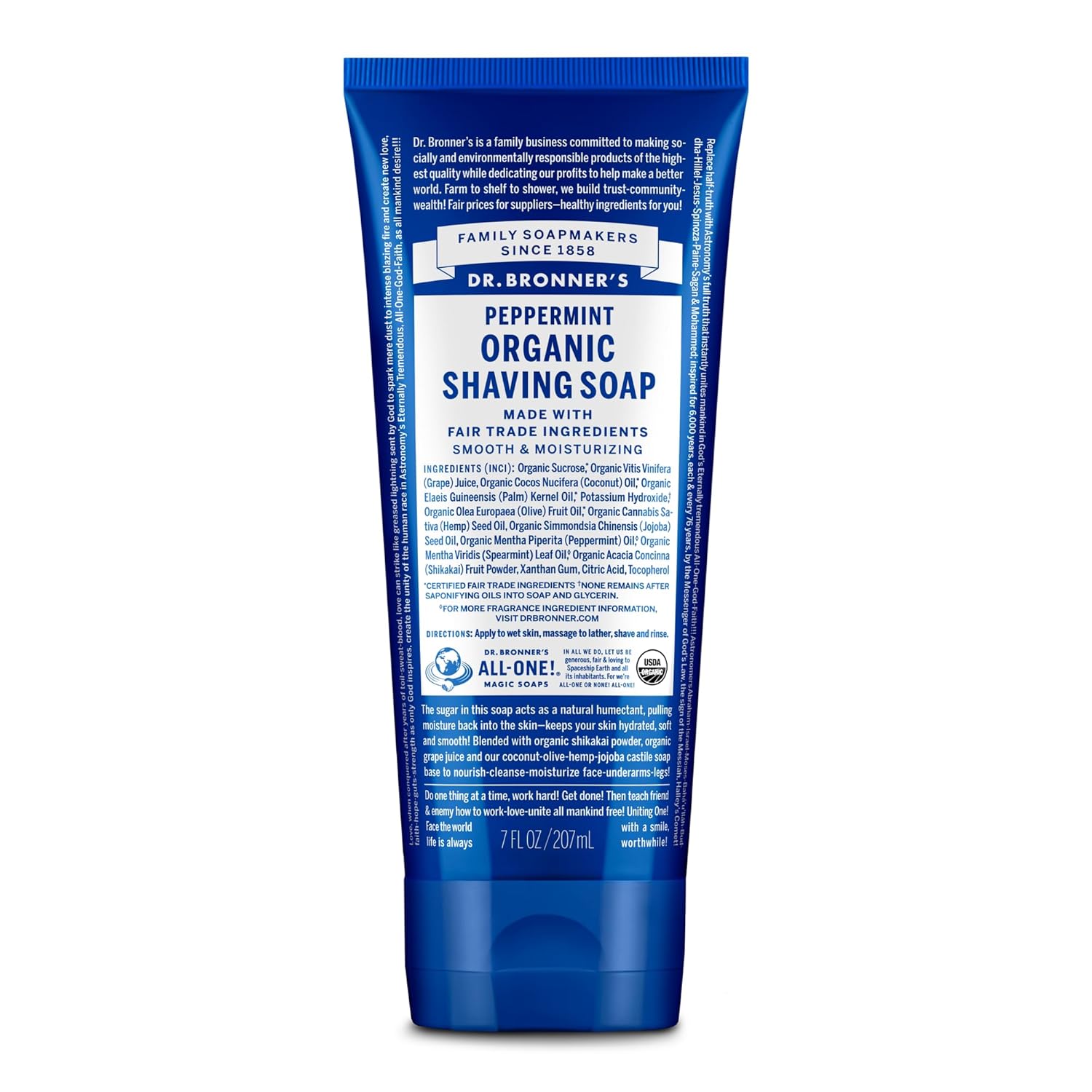 Dr. Bronner's - Organic Shaving Soap (Peppermint, 7 Ounce) - Certified Organic, Sugar and Shikakai Powder, Soothes and Moisturizes for Close Comfortable Shave, Use on Face, Underarms and Legs