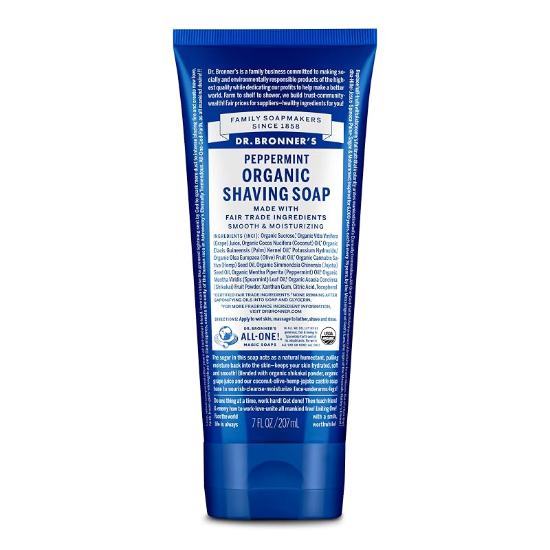 Dr. Bronner's Sabonete para Barbear Orgânico de Hortelã-pimenta, 7 oz