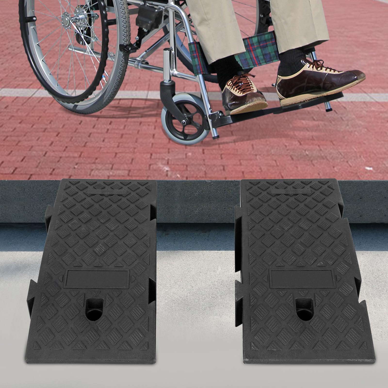 2 rampas de acceso, ancho de 25 cm, rampas de plástico con patrón antideslizante, rampa de coche para bicicletas, coches, motocicletas, sillas de ruedas (25 x 49 x 19 cm)