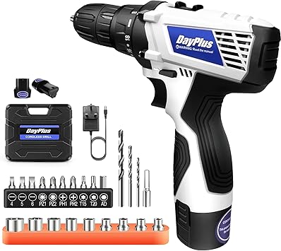 Cordless Drill, Power Drill Set with 23pcs Electric Driver/Drill Bits, 2 Variable Speed, 3/8-Inch keyless Chuck, 18+1 Torque Setting White, 2x Batteries