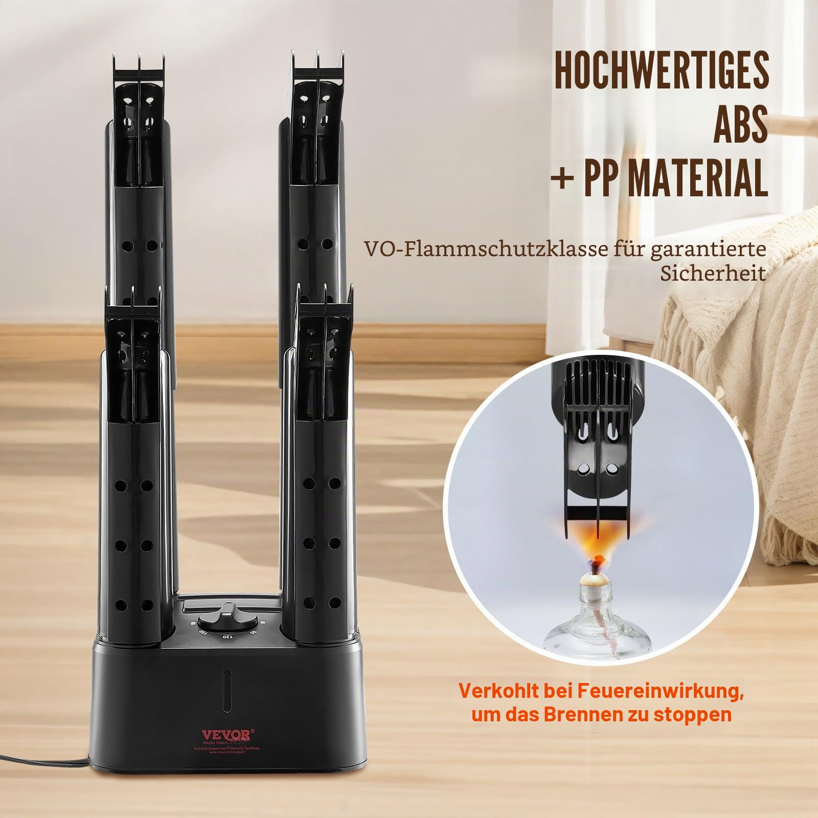 VEVOR abnehmbarer 4 Röhren Schuhtrockner mit Timer, 200 W Stiefelwärmer/-trockner mit Wärmegebläse