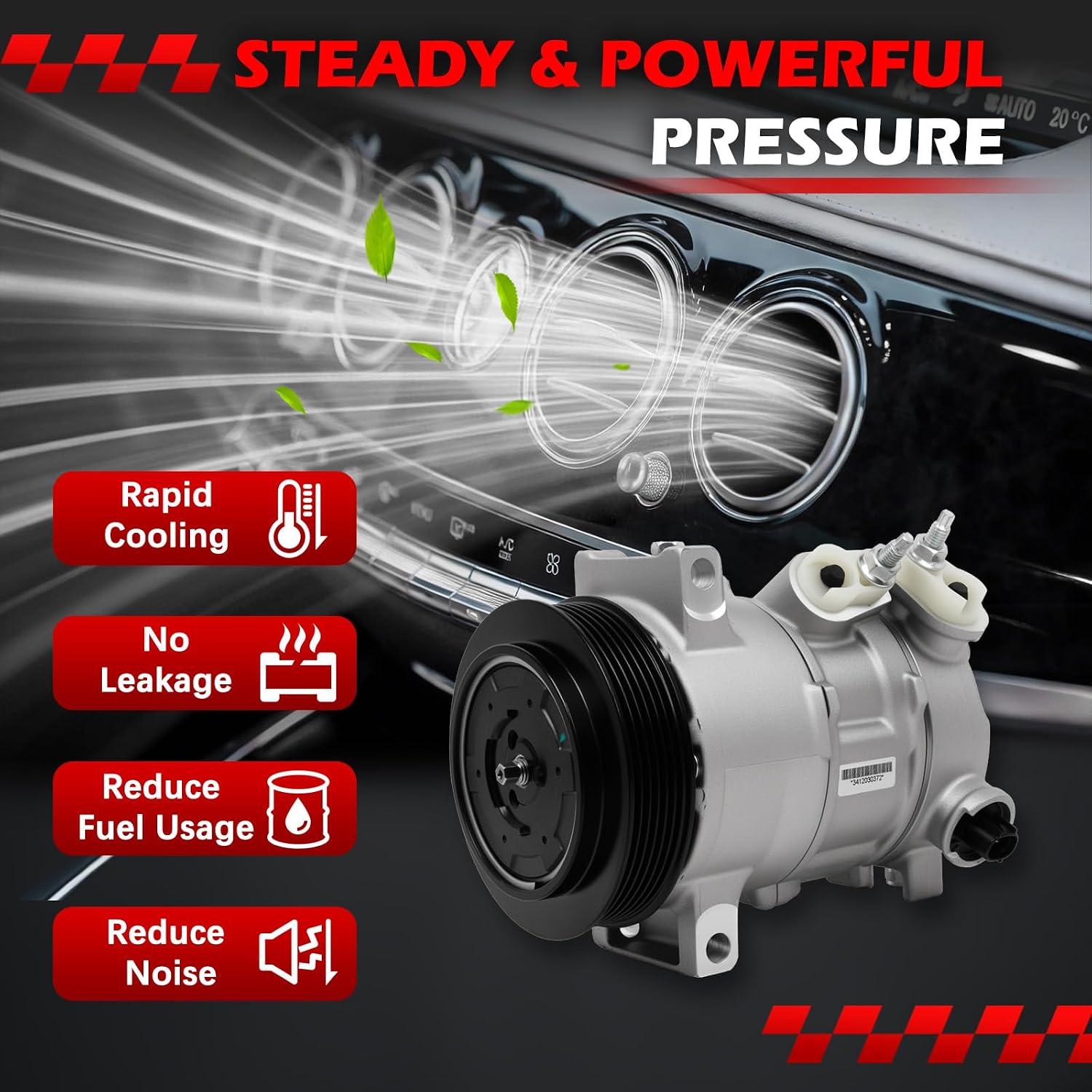 AC Compressor w/Clutch Chrysler 200 2011-2014 2.4L, Sebring 2007-2010 2.4L, for Avenger 2008-2014 2.4L, Journey 2009-2020 2.4L【Note: Without Rear A/C】, Air Condition Compressor for98357