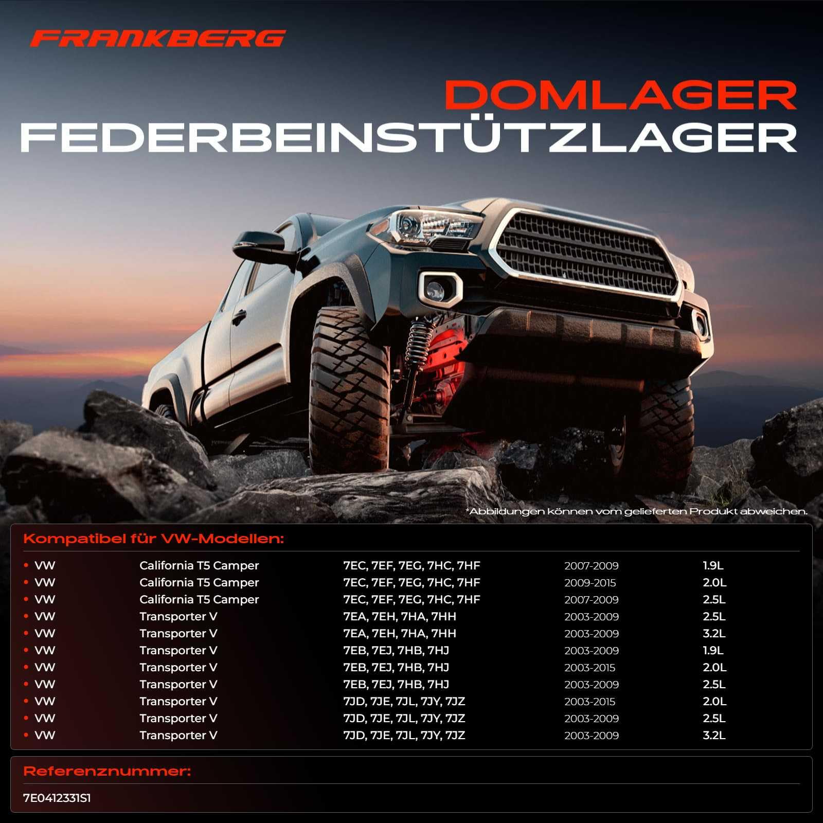 Frankberg 2x Domlager Federbeinstützlager Vorne Links Rechts Kompatibel mit Transporter V Bus 7EB 7EJ 7HB 7HJ Multiv.a.n V California T5 Camper Transporter V Kasten Replace# 7E0412331S1