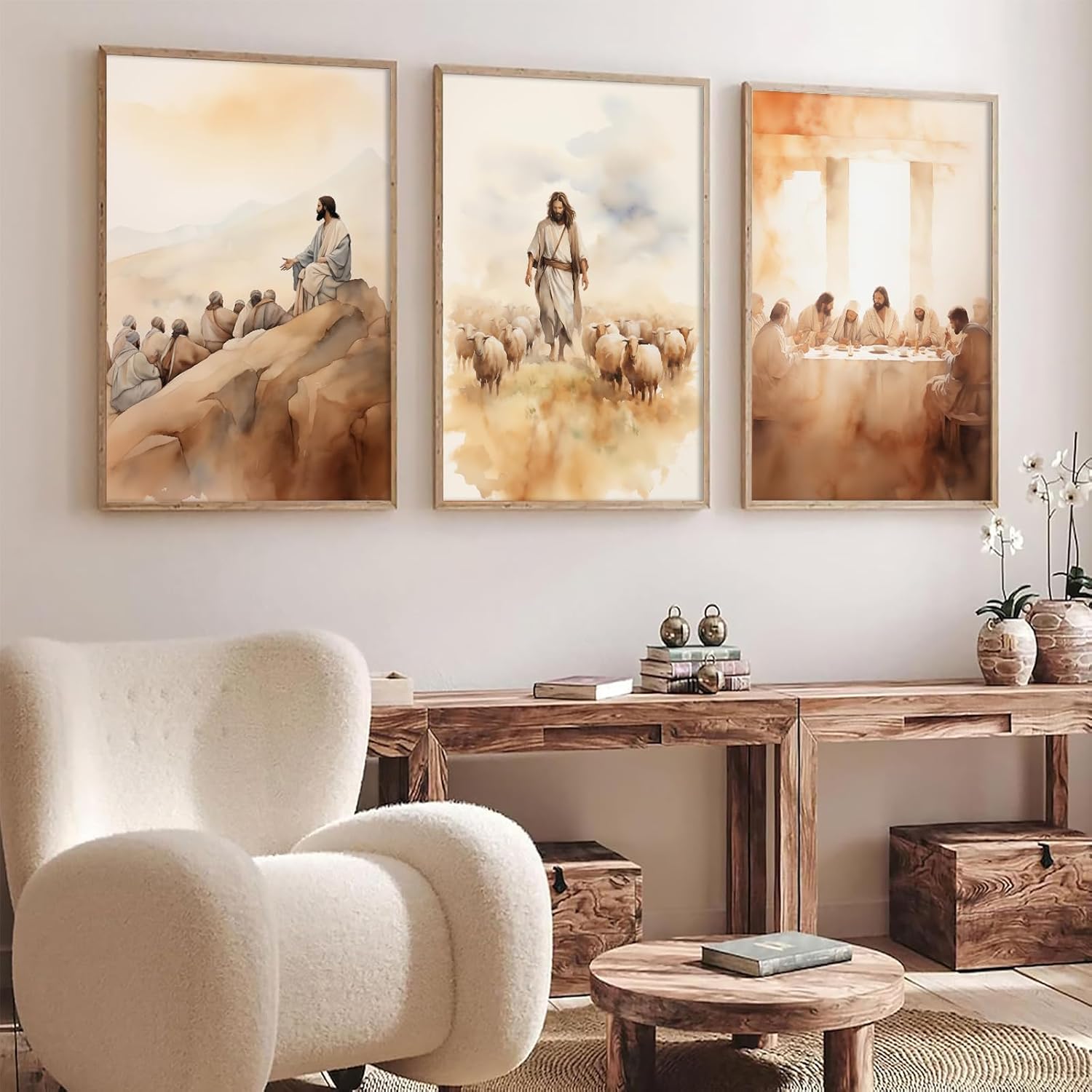 The Last Supper Wall Art 3 Piece Christian Wall Decor Scripture Jesus Pictures for Living Room Religious Christian Posters for Dining Room Bible Verse Art Biblical Canvas Prints 24L" x 16W" Framed