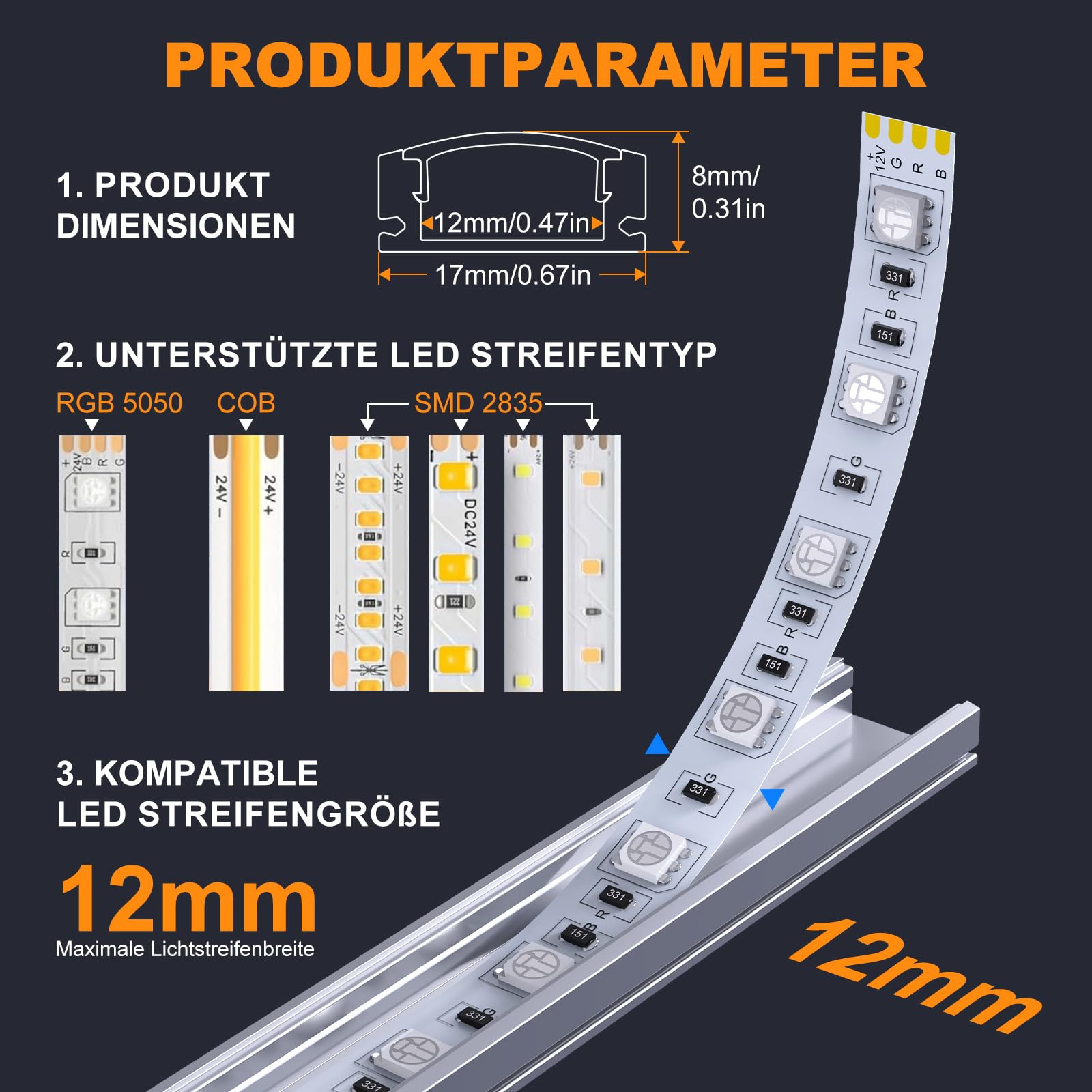 Chesbung LED Aluminium Kanal für Led Streifen/Stripes 12mm, 15X1m U Form Leiste Profil Aluprofil, Strip Schiene Streifen Diffusor mit Milchig Weißer Abdeckung, Montageclips und 90 Grad Eckverbindern