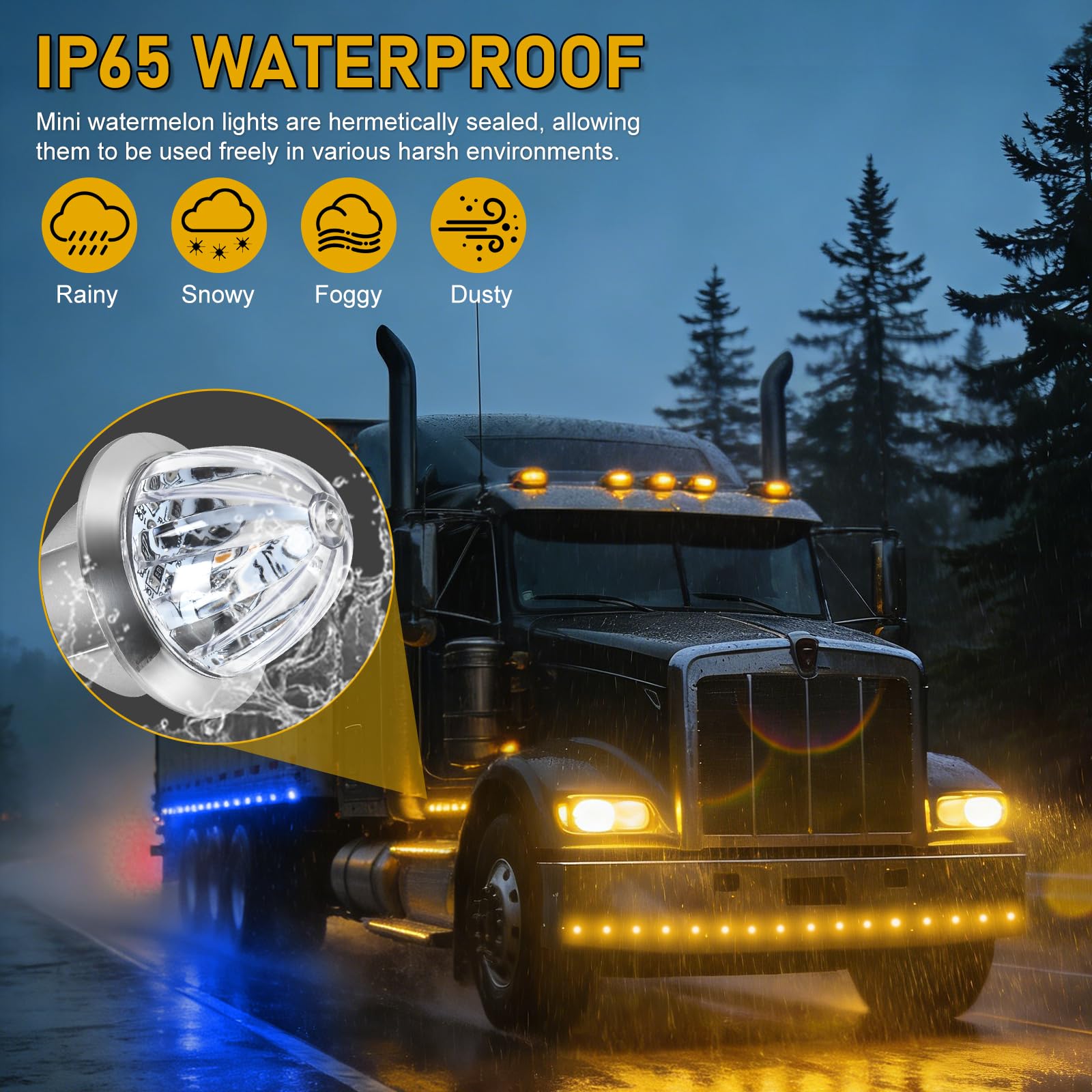 10PCS Mini Watermelon Lights, 3/4 Inch Dual Revolution Amber Turn Signal Marker to Blue Auxiliary LED Watermelon Light, IP65 Waterproof Side Clearance Tail Griller Lights, for 12V Trailers Trucks RV - 4