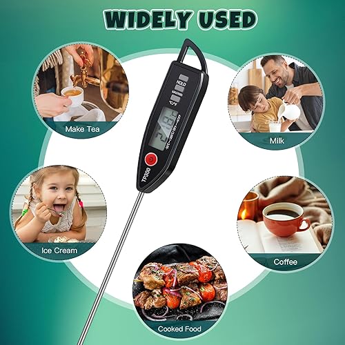 Miniatura 7 de Copkim 6 juegos de termómetro de alimentos impermeable para agua, líquido, vela y cocina, termómetro digital de carne con sonda larga, termómetro de