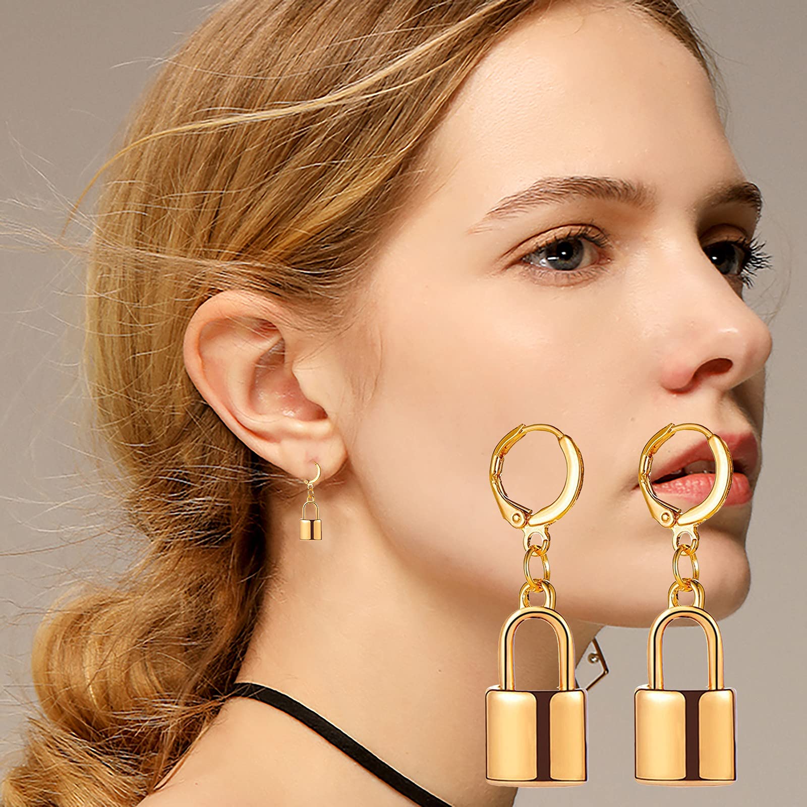 WZGWDC Pendientes de Flores Cadera Creativa para Hombres Punk Versátil Lock Hop Femeal y Teal Mujeres Colgando