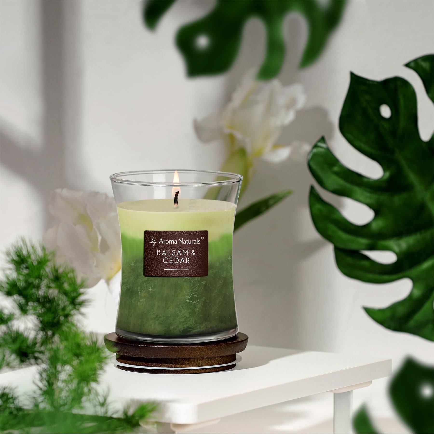 Aroma Naturals Candela Profumata 3 Strati A Clessidra - Cera Di Soia 100 Ore - Coperchio In Legno - 3