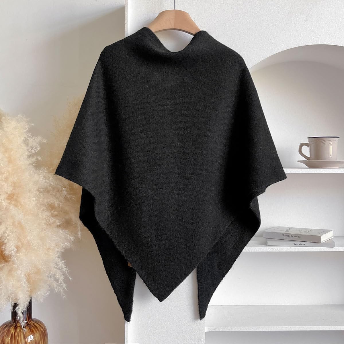 Women Elegant Knit Triangle Shawls Wraps Trendy Solid Color Tie Up Knotted Pashmina Scarf Sweater Fall Winter
