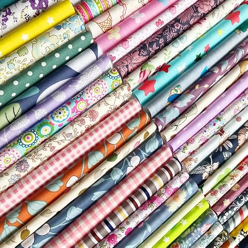 Misscrafts 50pcs 10x10 Inches Cotton Quilting Fabric Craft Supplies Top Fat Quarter Bundles Floral Precut Fabric Square for DIY Craft Patchwork