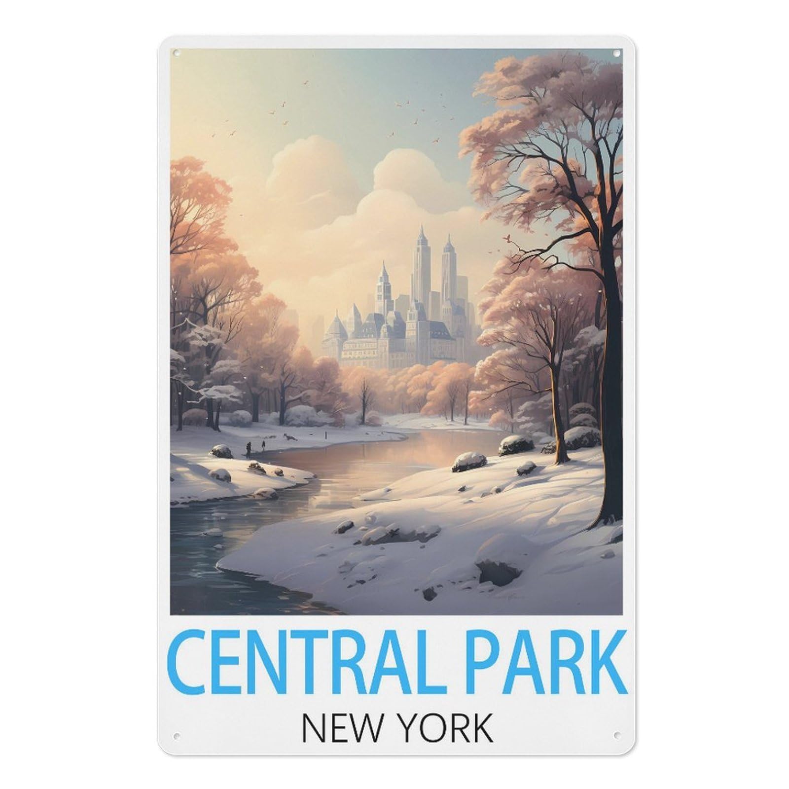 Central Park New York Vintage Travel Posters Vintage Tin Sign 08x12inch(20x30cm) Wall Art for Home Office Bedroom Living Room Cafes Wall Decor