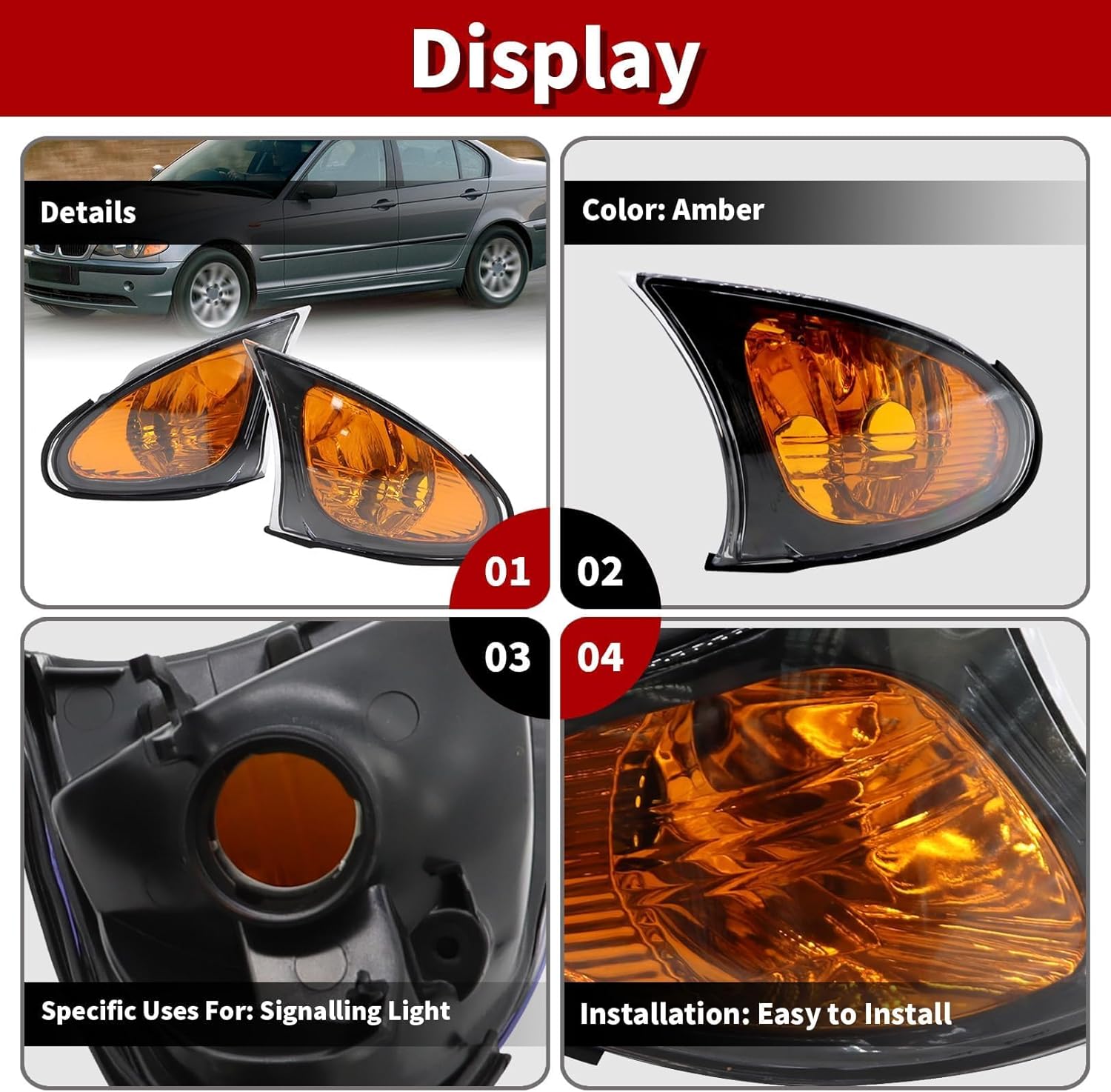 Pair Turn Signal Corner Light Compatible with E46 3 Series 325i 325Xi 330i 330Xi 2002-2005 Amber Left Right Front Park Signal Corner Lamp 63137165859 63137165860