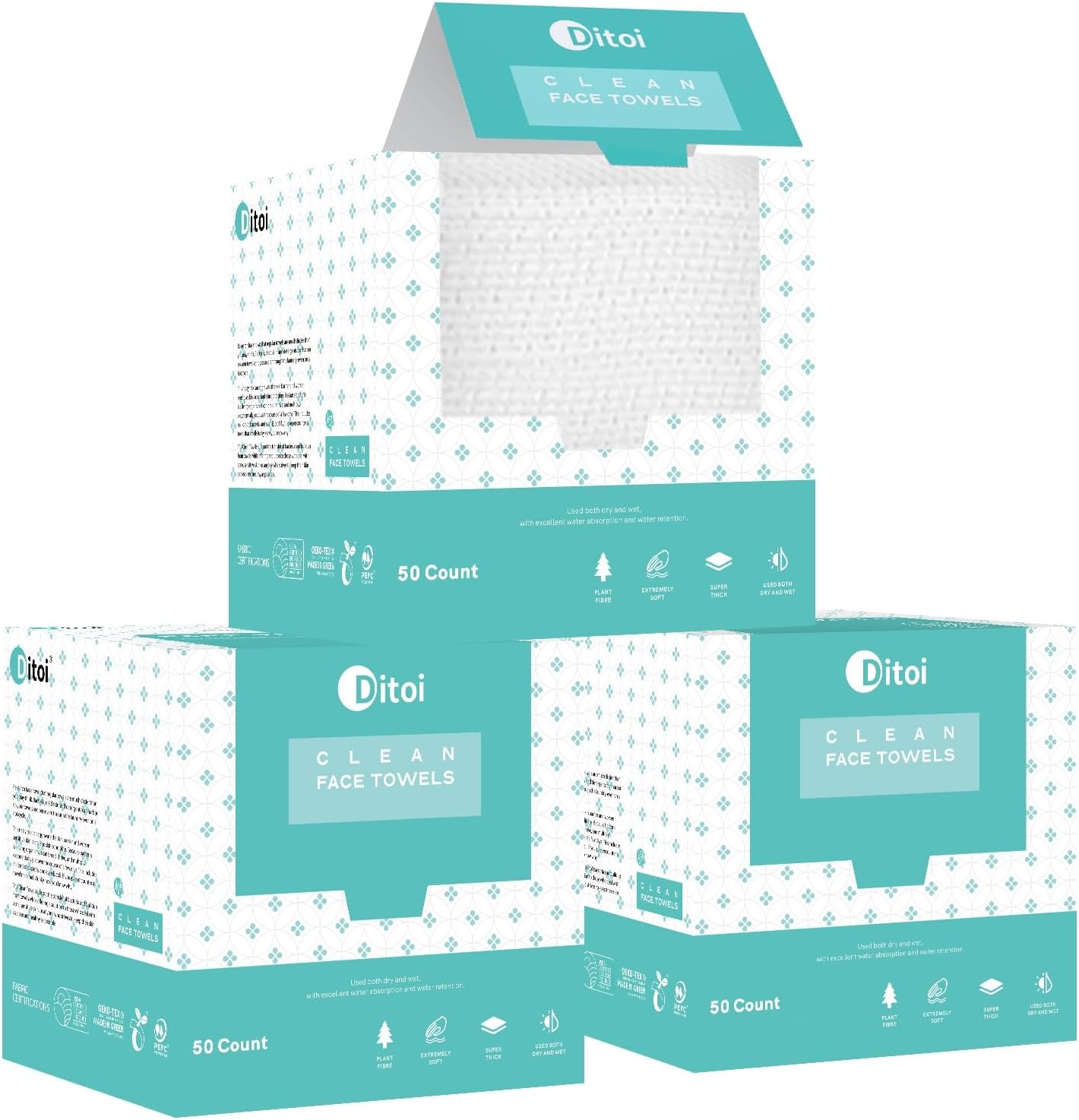 Face Towels, 10"×12" Disposable Face Towel, Face Towelettes XL, Ultra Soft Makeup Remover Dry Wipes, Thick Face Towel for Cleansing, 150 Count (3 Pack)