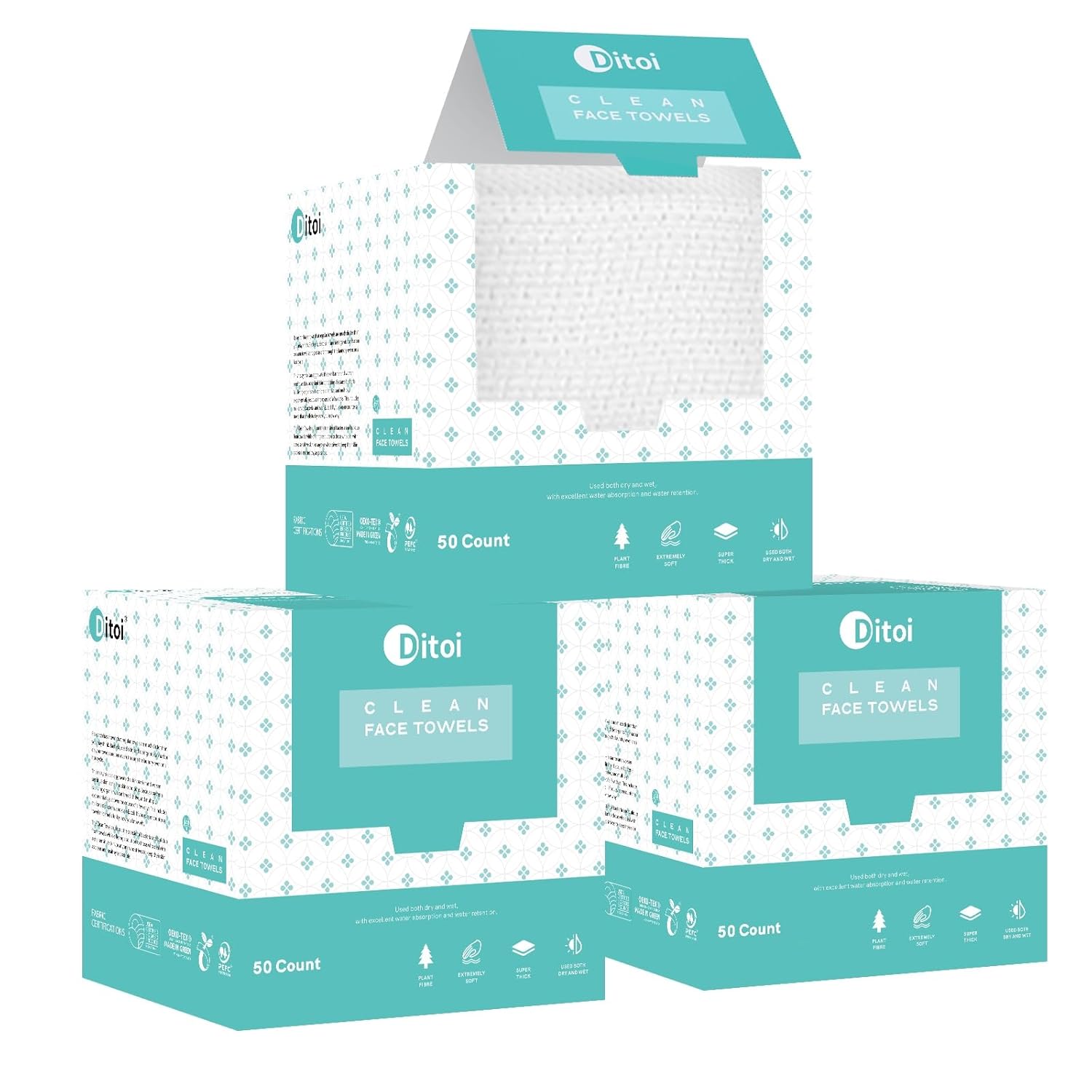 Face Towels, 10"×12" Disposable Face Towel, Face Towelettes XL, Ultra Soft Makeup Remover Dry Wipes, Thick Face Towel for Cleansing, 150 Count (3 Pack)