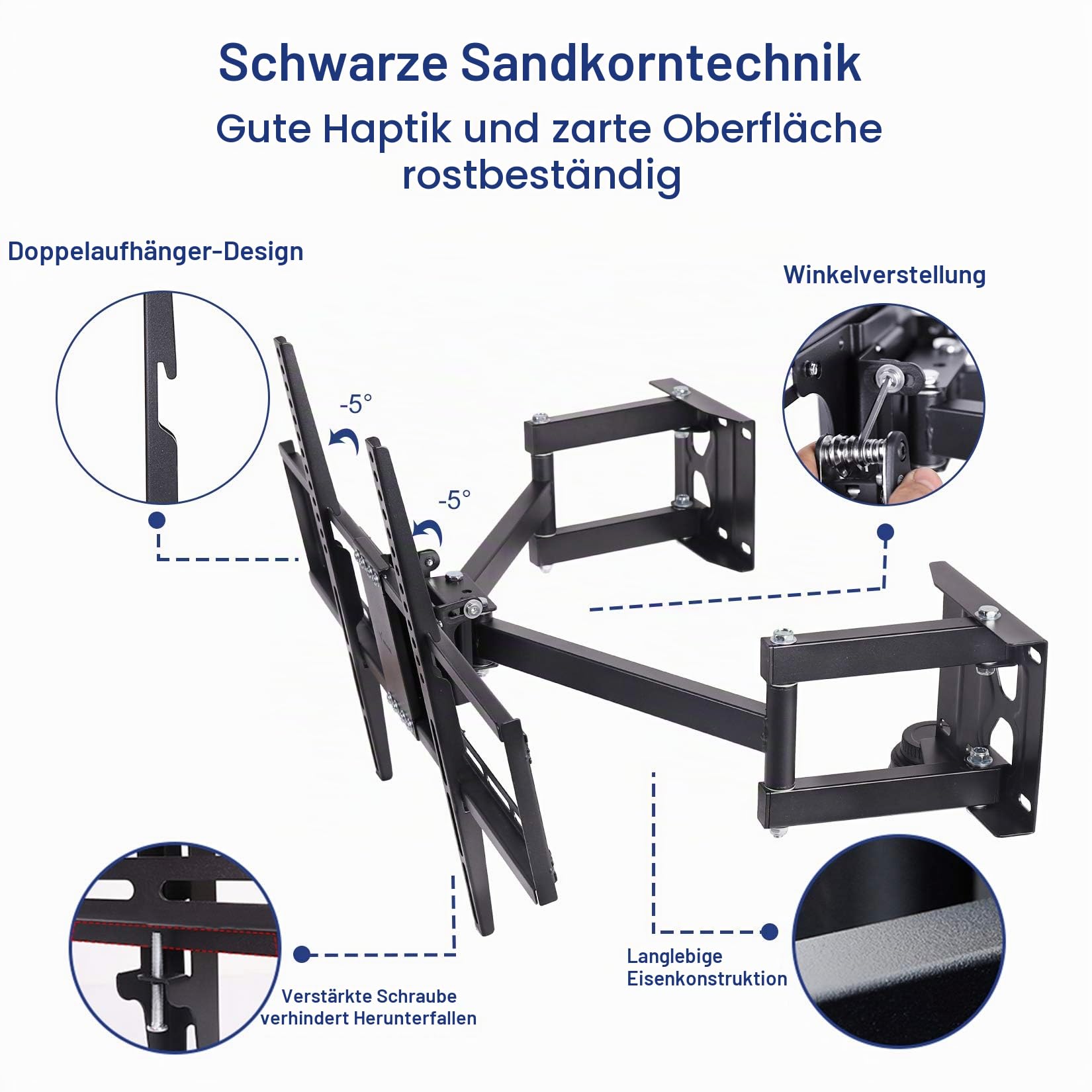 TV Wandhalterung Eckmontage, Schwenkbar Neigbar für LED LCD Plasma Fernseher von 32" - 65" Max 45Kg VESA 600x400