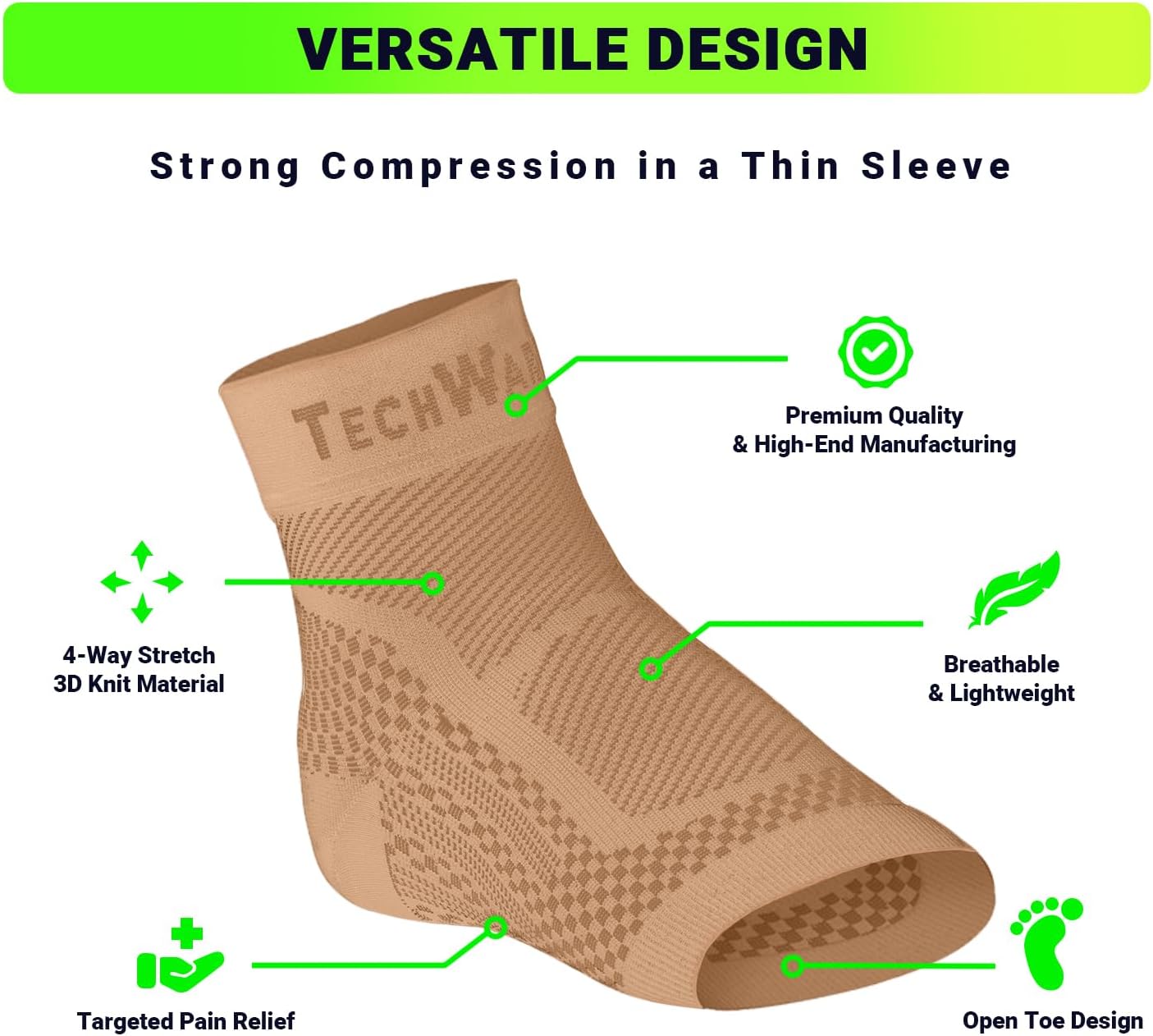 TechWare Pro Ankle Brace Compression Sleeve - Plantar Fasciitis Sock. Relieves Achilles Tendonitis. Foot Arch Support Reduces Joint Pain, Swelling & Heel Spur Pain. Injury Recovery Braces for Sports - Image 3