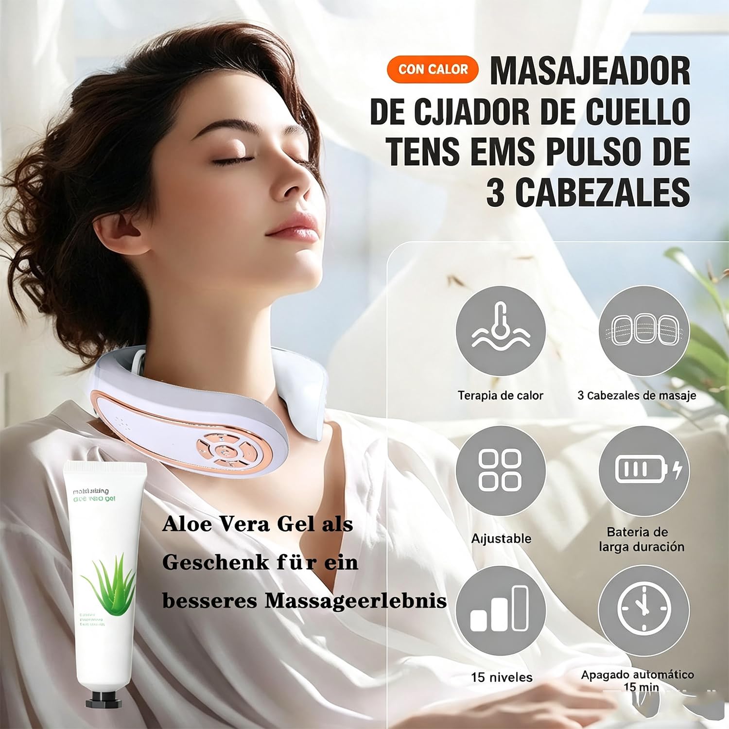Masajeador Cuello Cervical, 15 Niveles De Intensidad Masajeador Eléctrico | 3 Niveles Calefacción A Temperatura Constante, 4 Modos De Masaje Por Pulsos, Para El Cuello Y