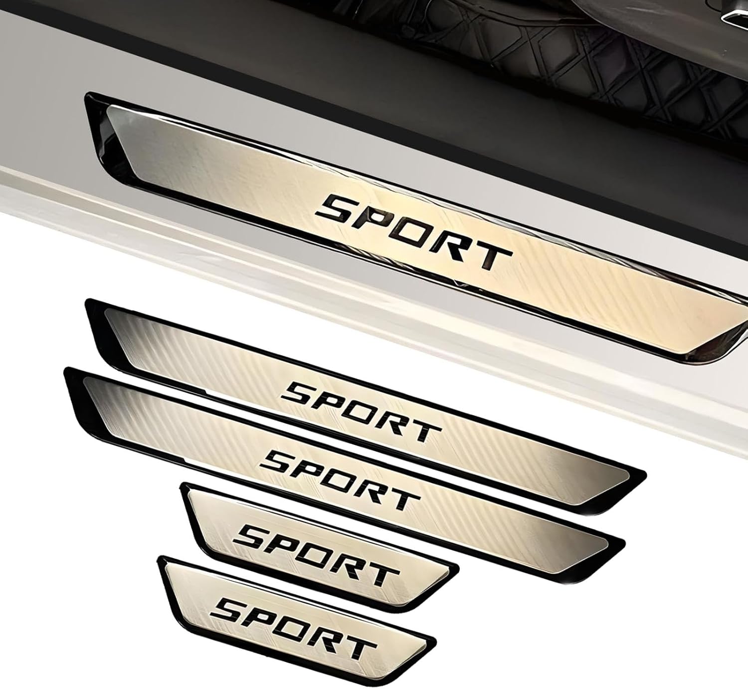 Stainless Steel Door Sill Protectors Suitable for Honda Pilot 2022 2023 2024, 4Pcs Scuff Plate Guards with Sport Lettering, Anti-Scratch Car Door Entry Protection, Black