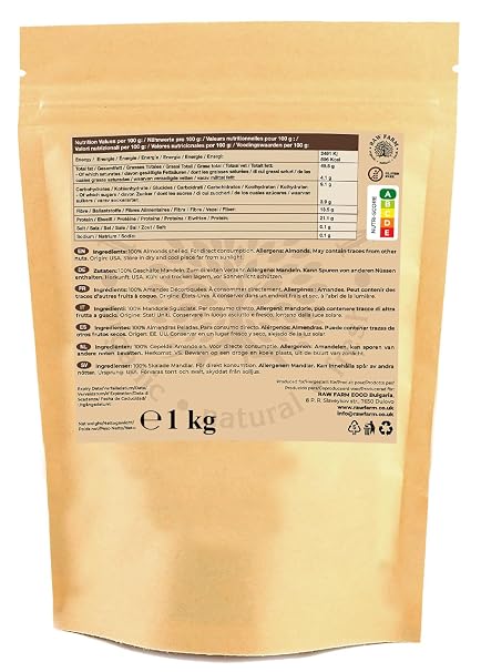 Raw Farm Raw Almond Seeds Whole 1kg 100% Natural Unroasted and Unsalted Rich in Protein and Fibre