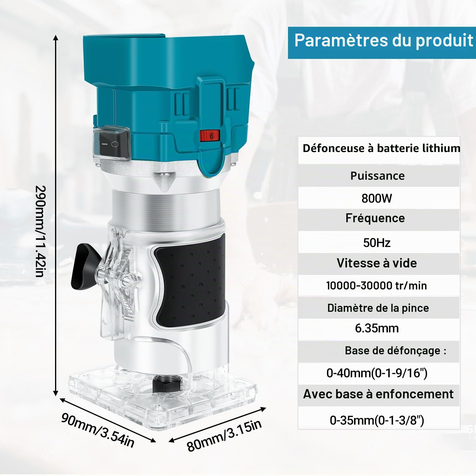 Bois Défonceuse Affleureuse pour Makita 18V Batterie, Routeur à Bois Électrique sans fil 30000r/min avec 15pcs 1/4" Pinces Bits Affleureuse à Bois Électrique Verticale