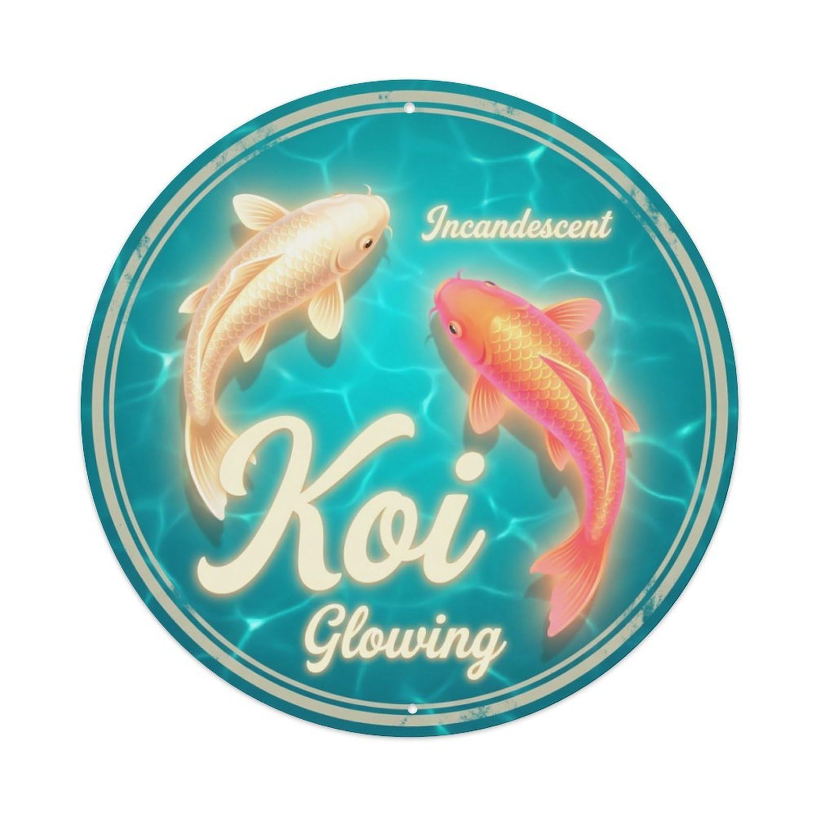 Koi Fish Incandescent Glowing Bright Waters Radiant Shining Metal Tin Sign