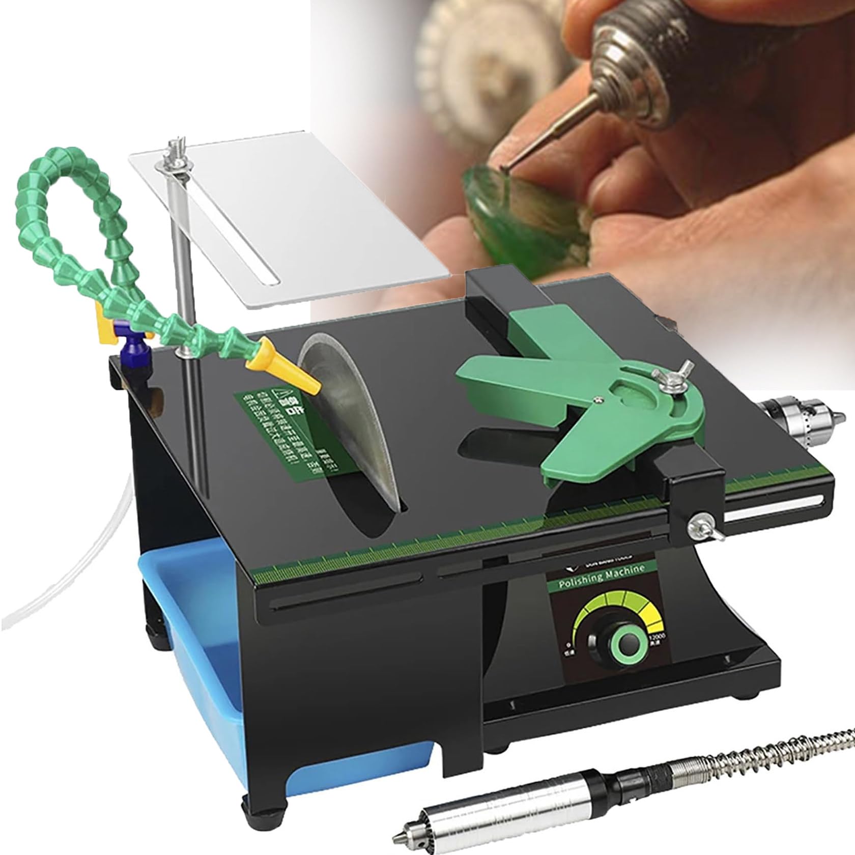 Machine De Polissage Lapidaire, Machine De Polissage Et De Meulage, Mini Scie à Table pour Roches - 19800 W - Tour D'éTabli pour éQuipement- Appareil De Polissage De Bijoux 800-12000 TR/Min