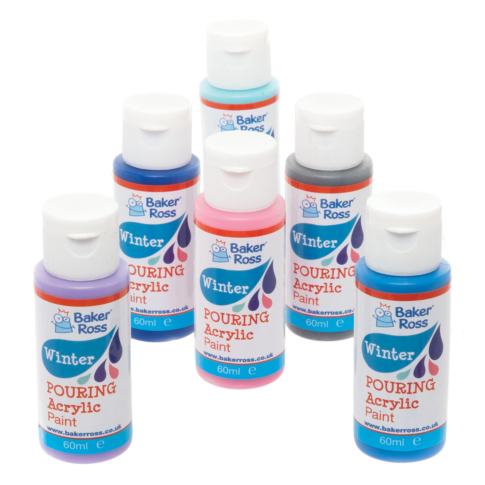 Baker Ross FE716 Winter Pouring Acrylic Paint - Pack of 6, Paint for Kids, Painting Supplies for Arts and Crafts Projects, Art Sets for Children Blue