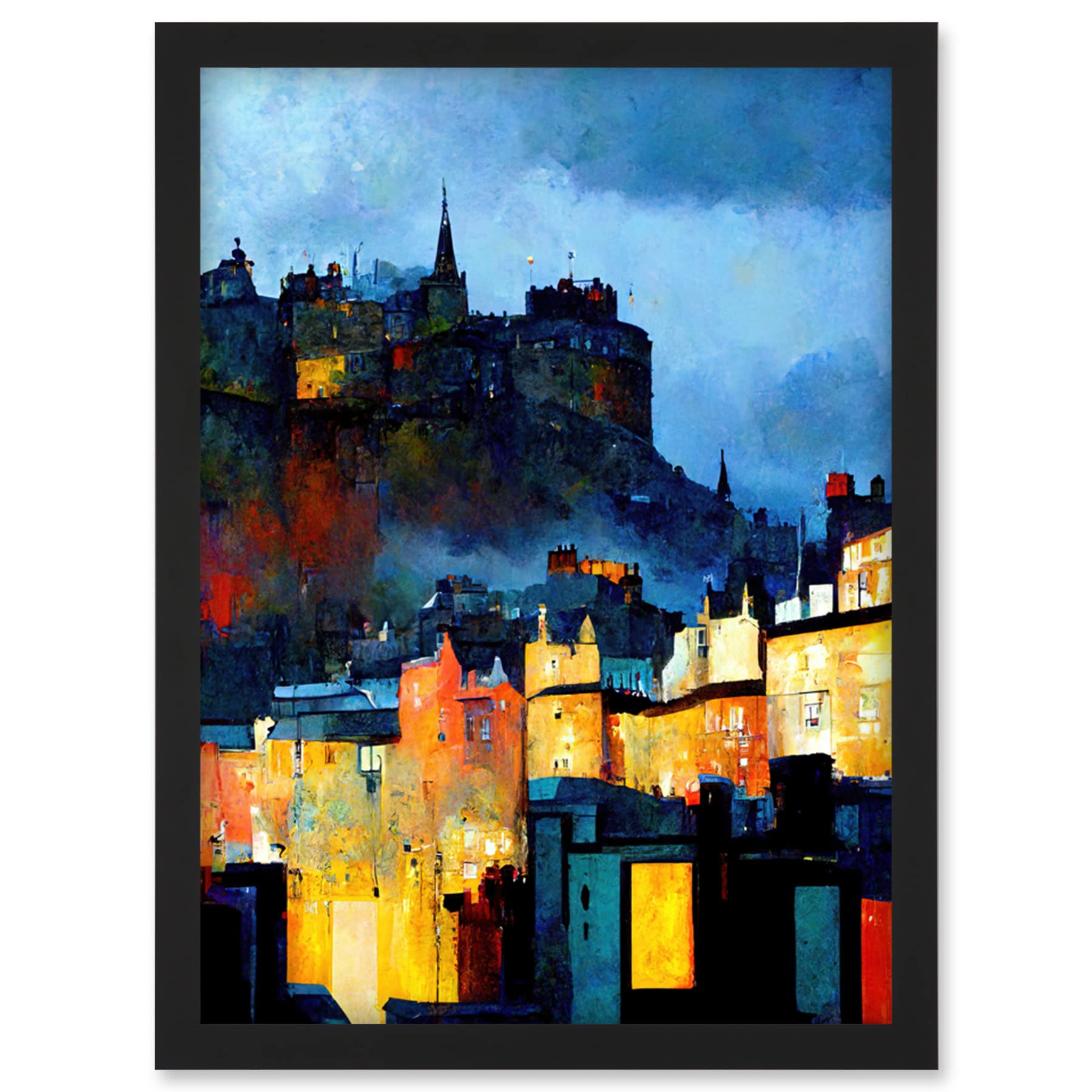 Doppelganger33 LTD Edinburgh Castle From Grassmarket Cityscape Modern Artwork Framed Wall Art Print A4