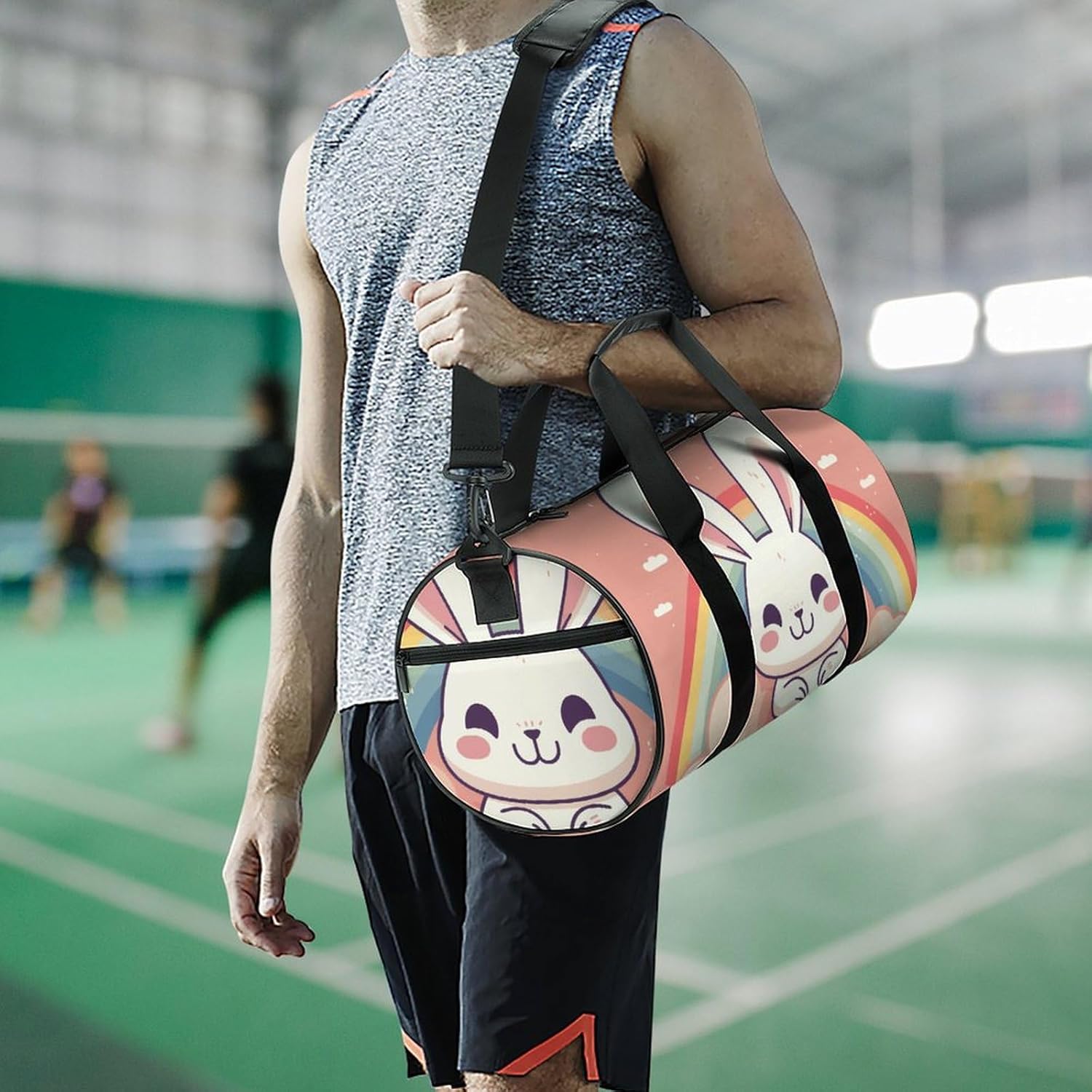 Gym Bags Small Rainbow And Rabbit Duffel Bag Overnight Bag with Shoe Compartment Carryon Bag for Men Women