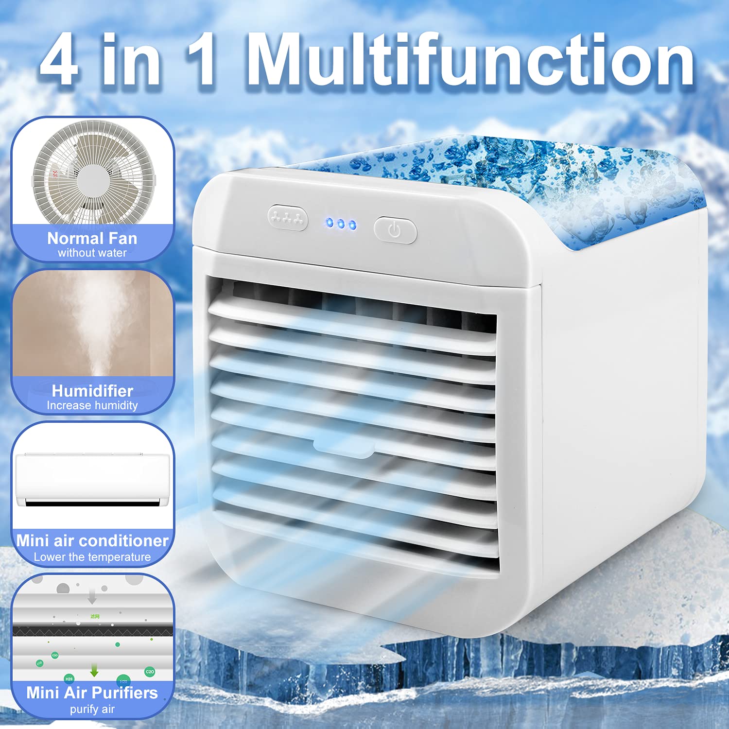 Desktop Cooling Fan With Humidifier Portable 4-in-1 Air Conditioner Fan ...